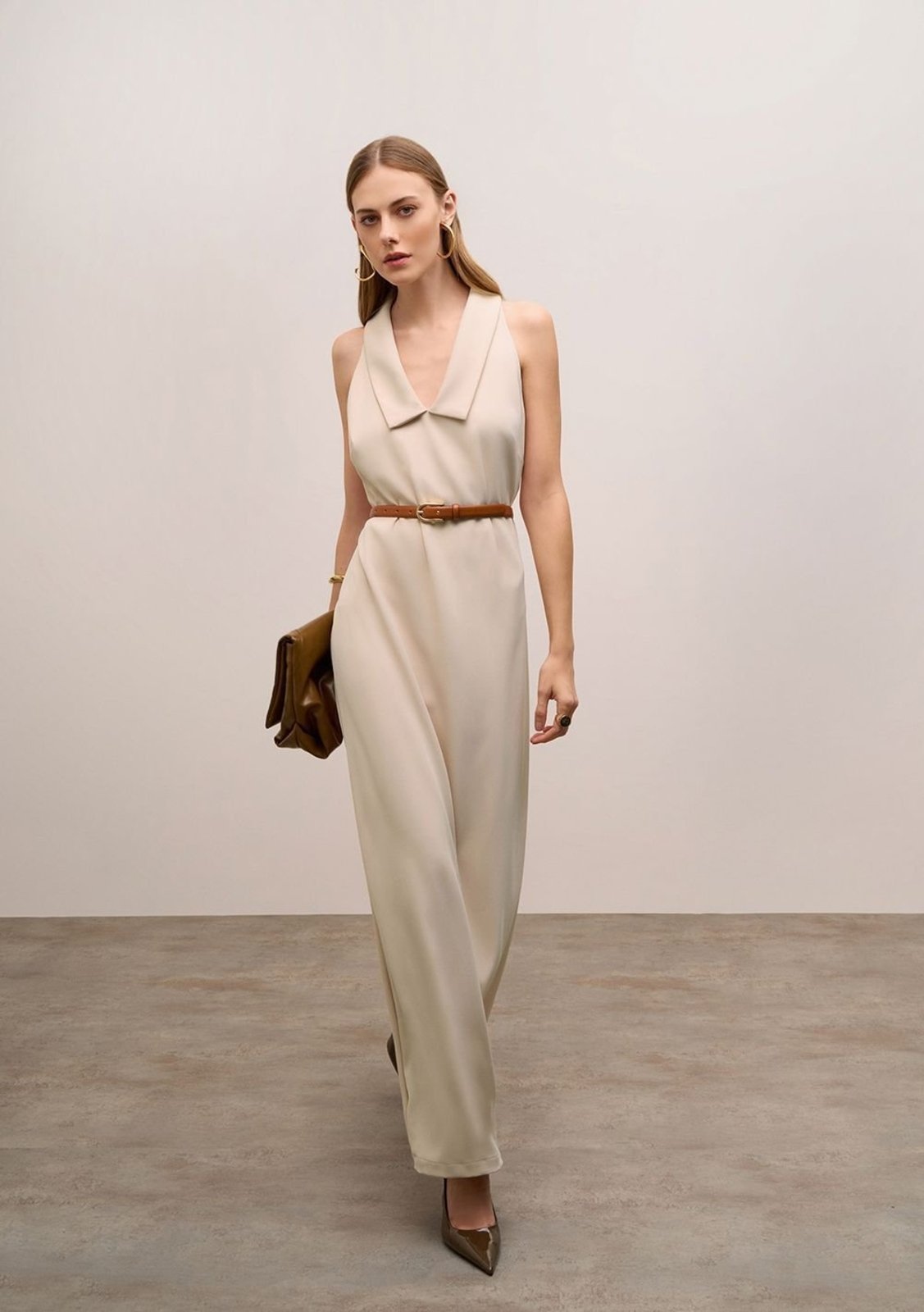 Vestido Iódice Solto Decote V Sem Manga Longo - Off-white