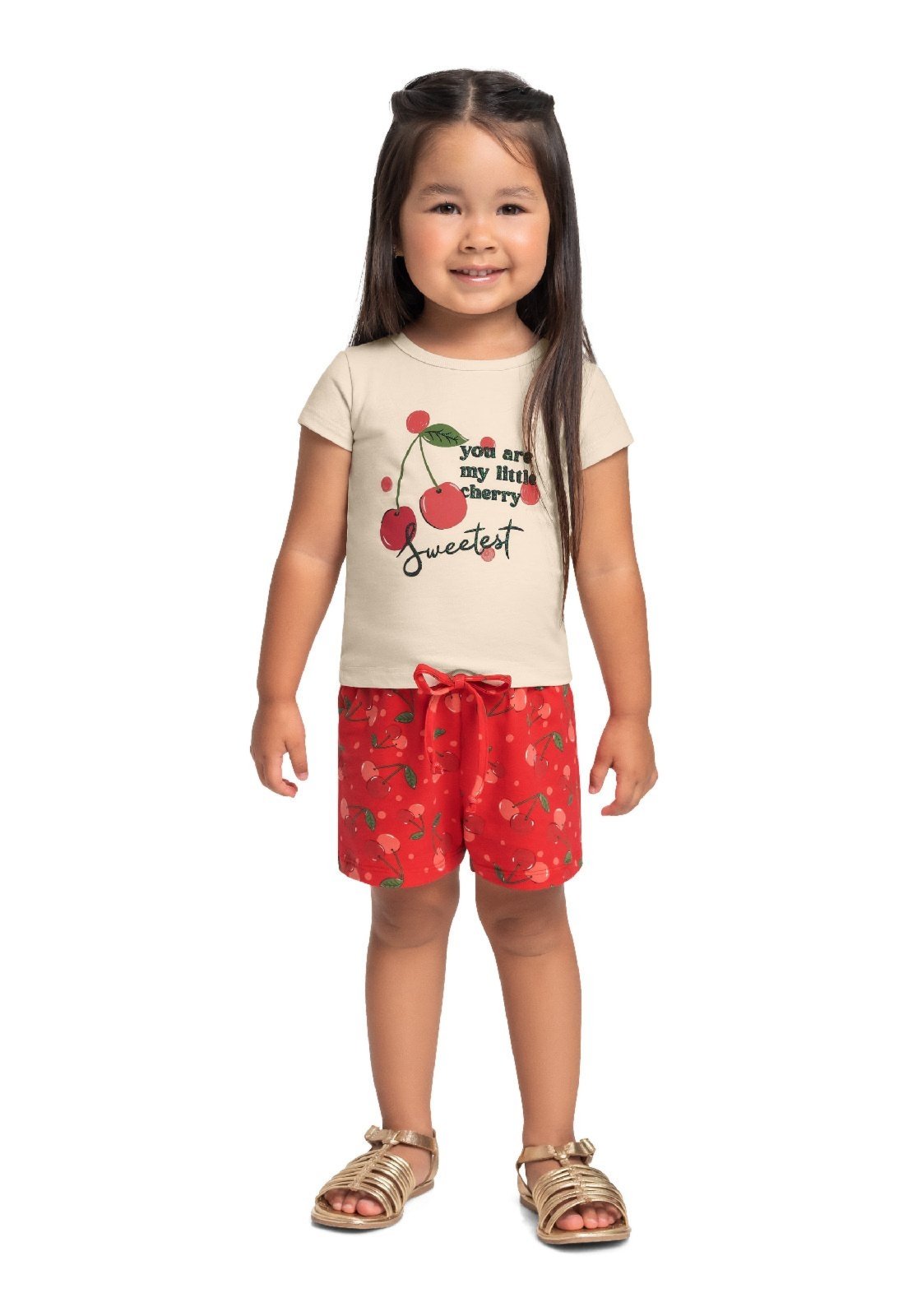Infantil - Conjunto Cerejinhas Blusa e Short Bee Loop Bege
