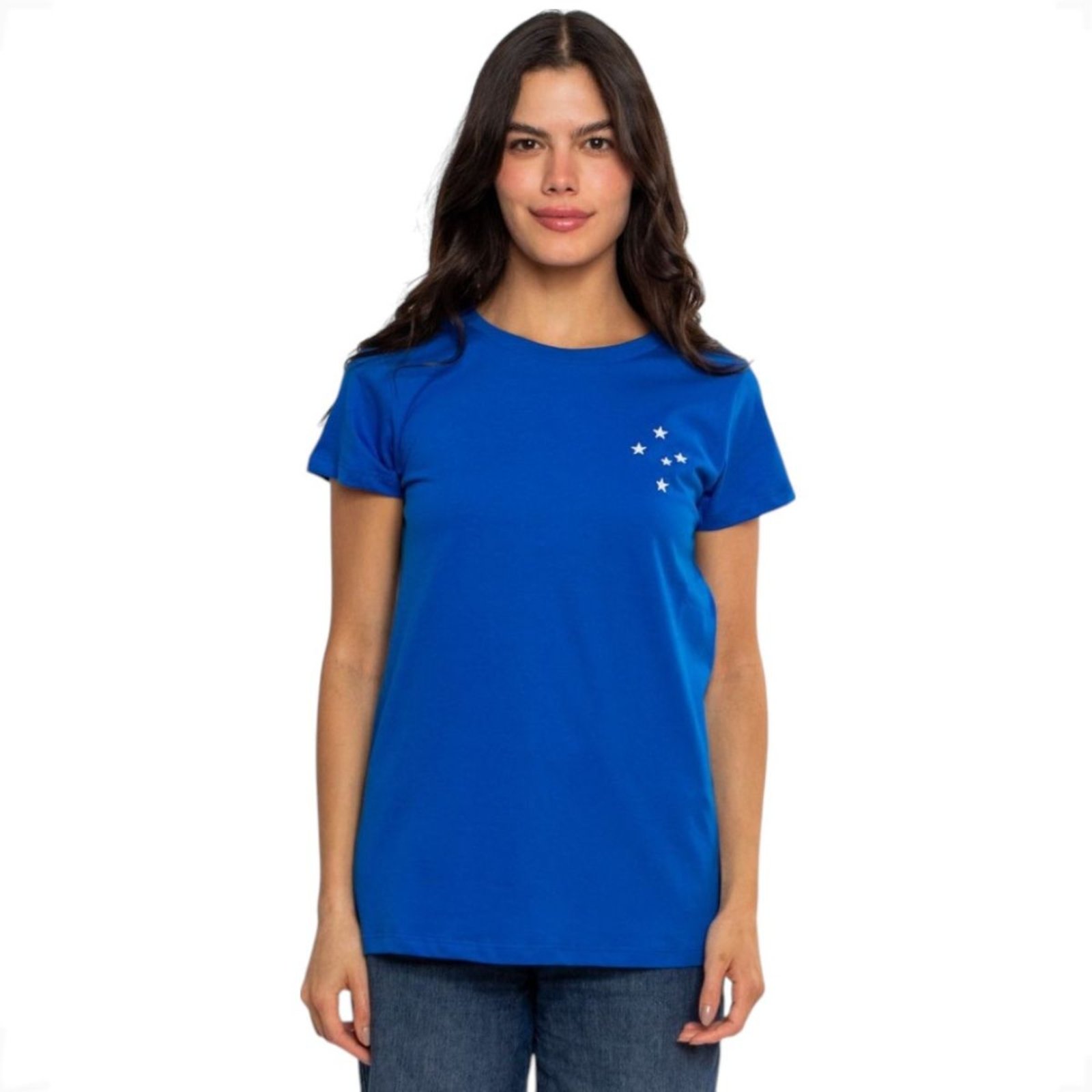 Camiseta Baby Look Oficial Cruzeiro Classic Algodão Azul