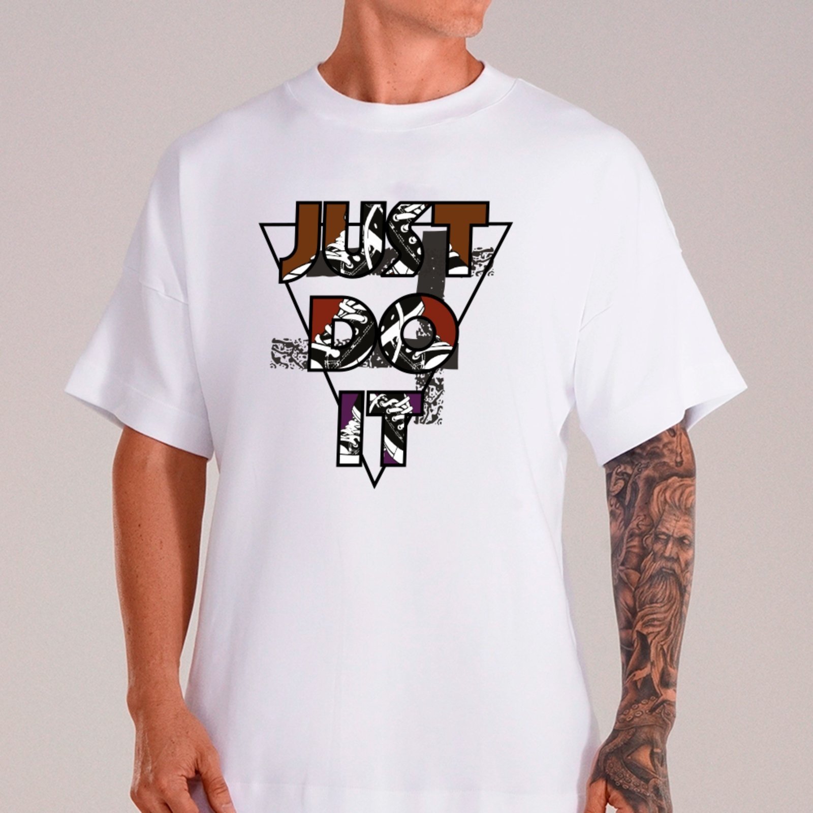 Camiseta OusyJust Do It Estilo Streetwear Oversized Unissex Branco