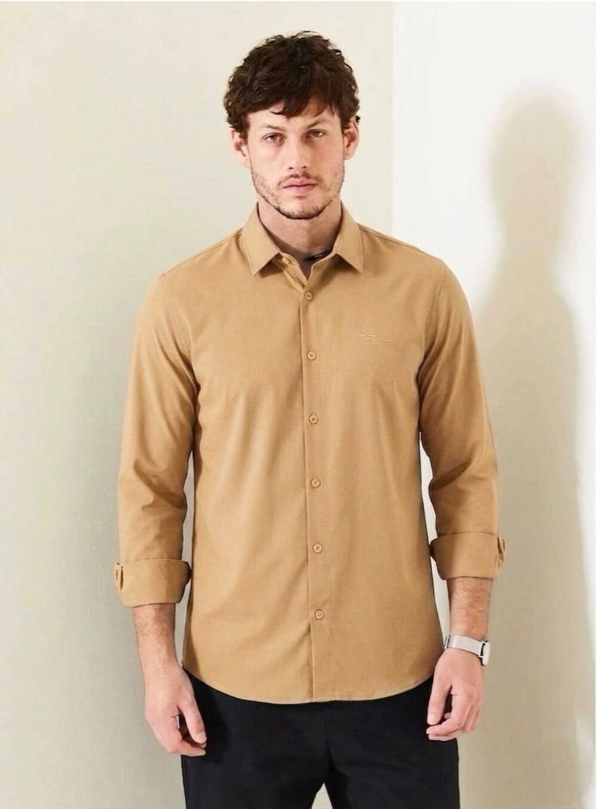 Camisa Tecido Plano Masculino Triton Triton Bege Incense