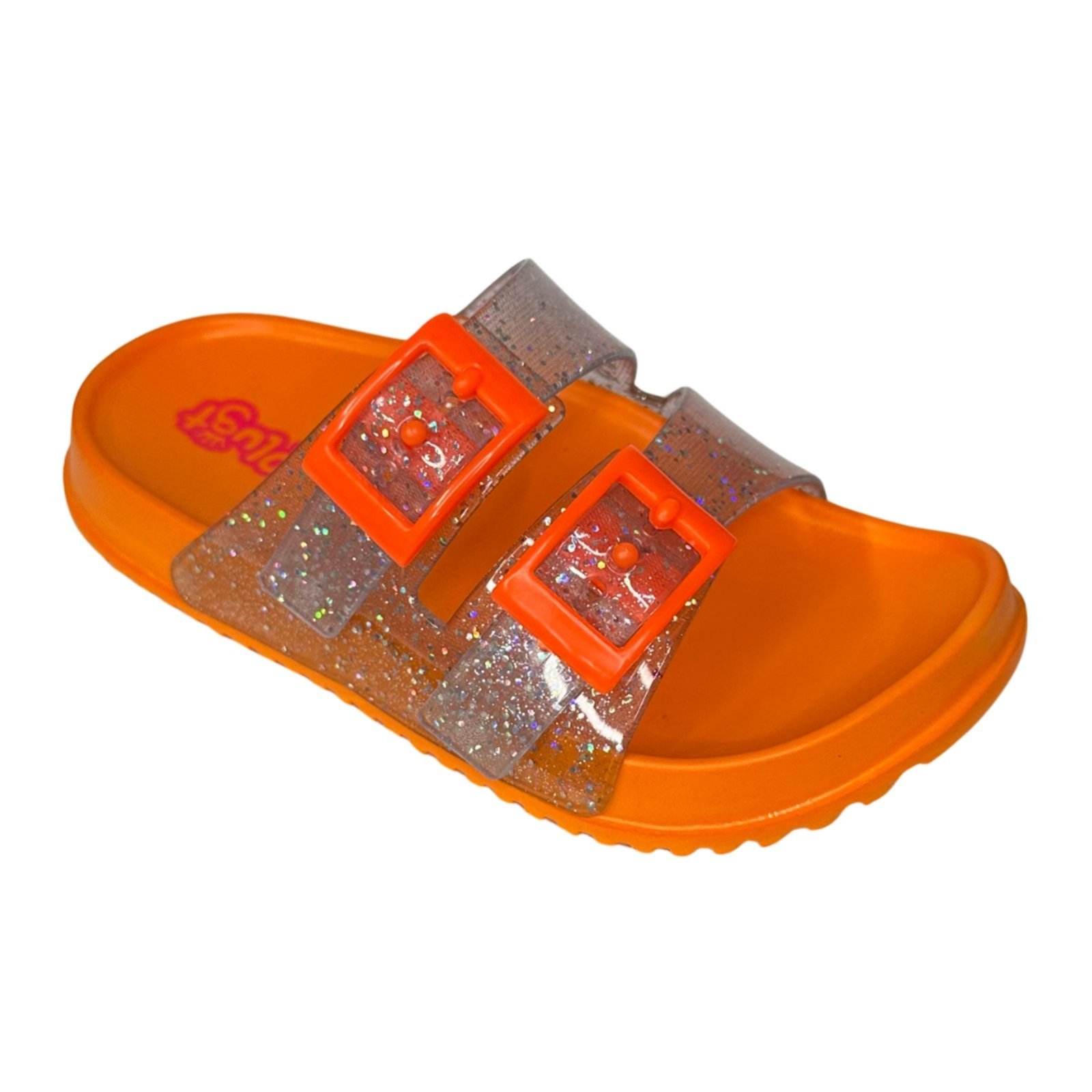 Infantil - Chinelo Slide Plugt Menina Fivelas Glitter Brilho Laranja
