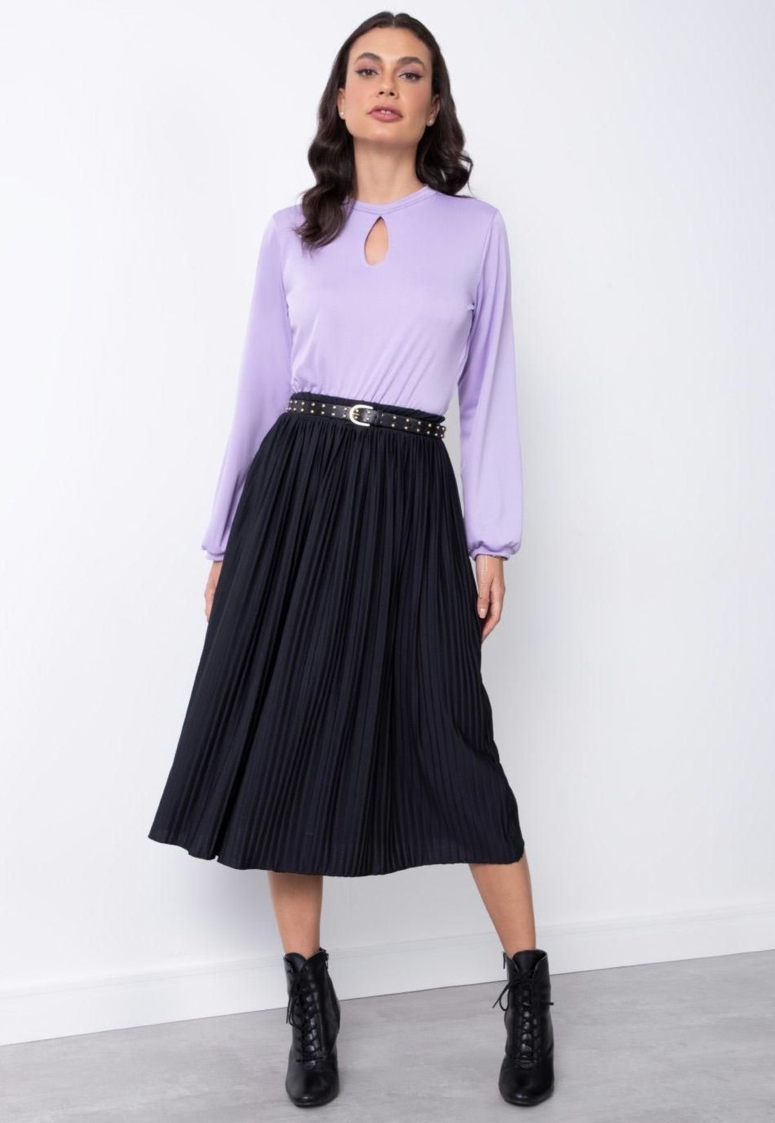 Cropped Com Gota No Decote E Mangas Longas Roxo Quintess