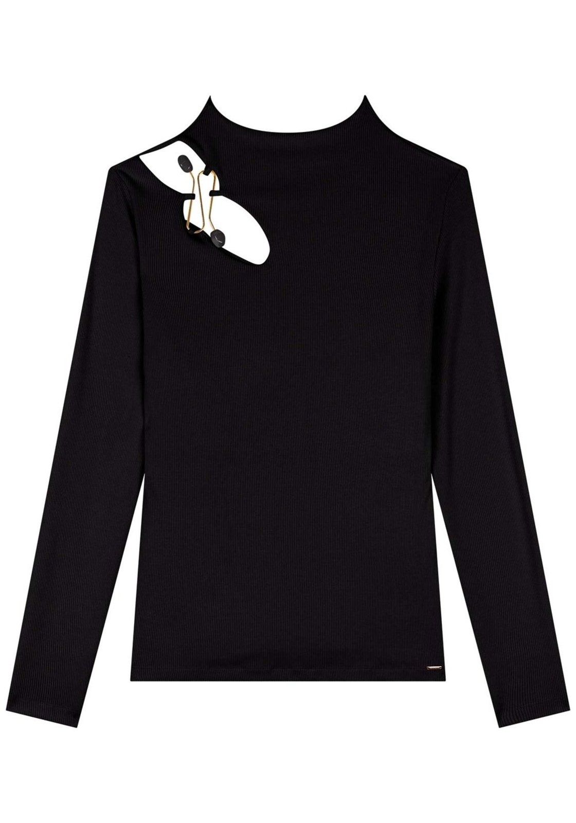Blusa Canelada De Mangas Longas Com Recorte E Enfeite