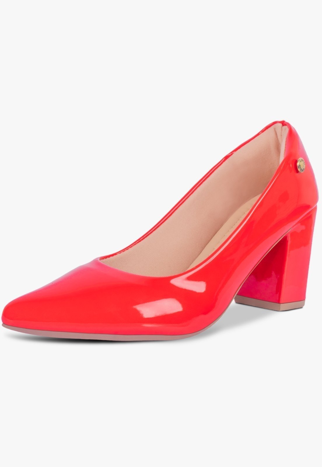 Scarpin Feminino Takata Salto Alto Bloco Grosso Bico Fino Vermelho