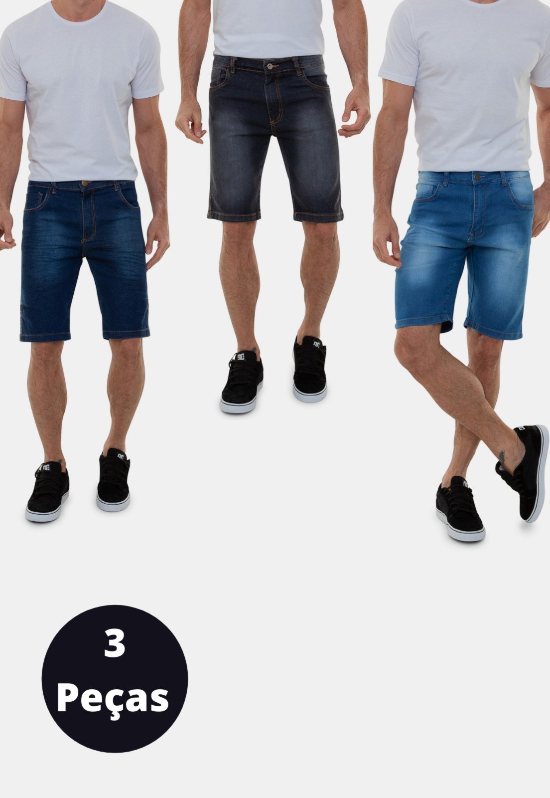 Kit Com 3 Bermudas Jeans Premium Masculinas Versatti Praga