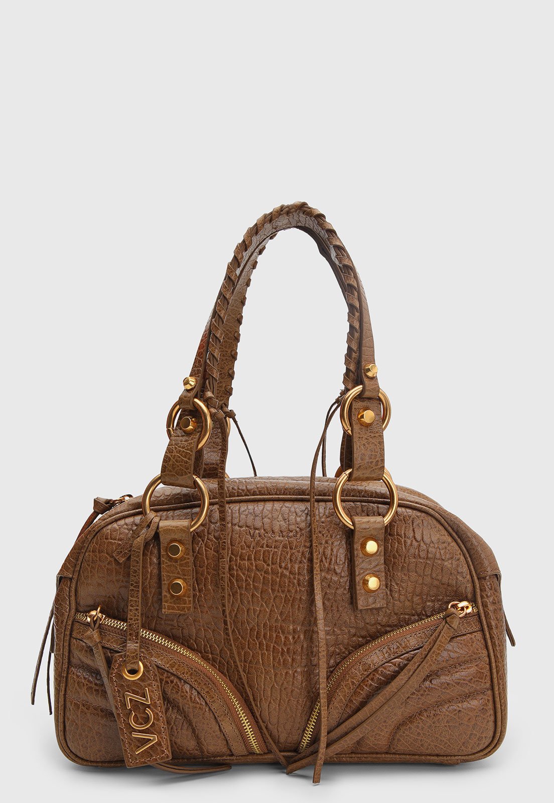 Vista 2 Bolsa Feminina Vicenza Alça Trançada Detalhes Dourados marrom marrom