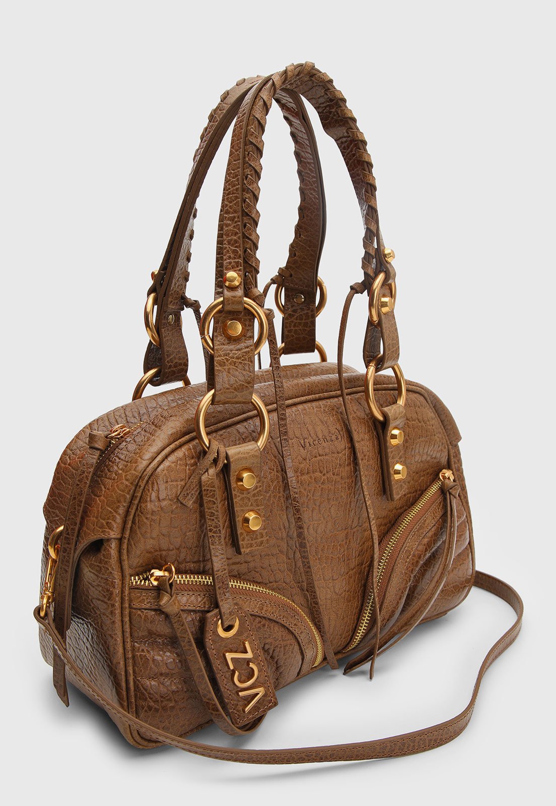Vista 3 Bolsa Feminina Vicenza Alça Trançada Detalhes Dourados marrom marrom