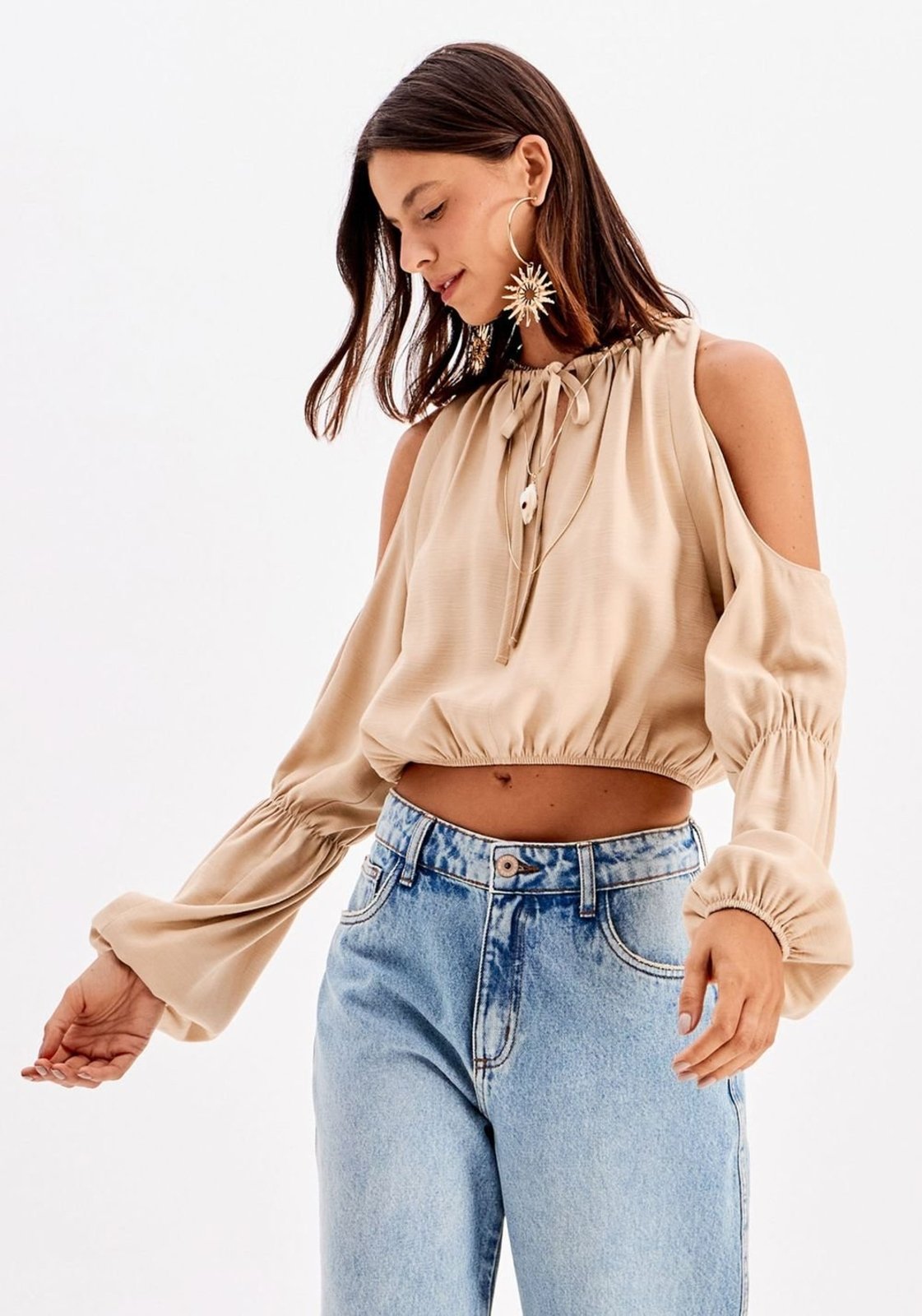 Blusa Cropped Manga Longa Ampla My Favorite Things
