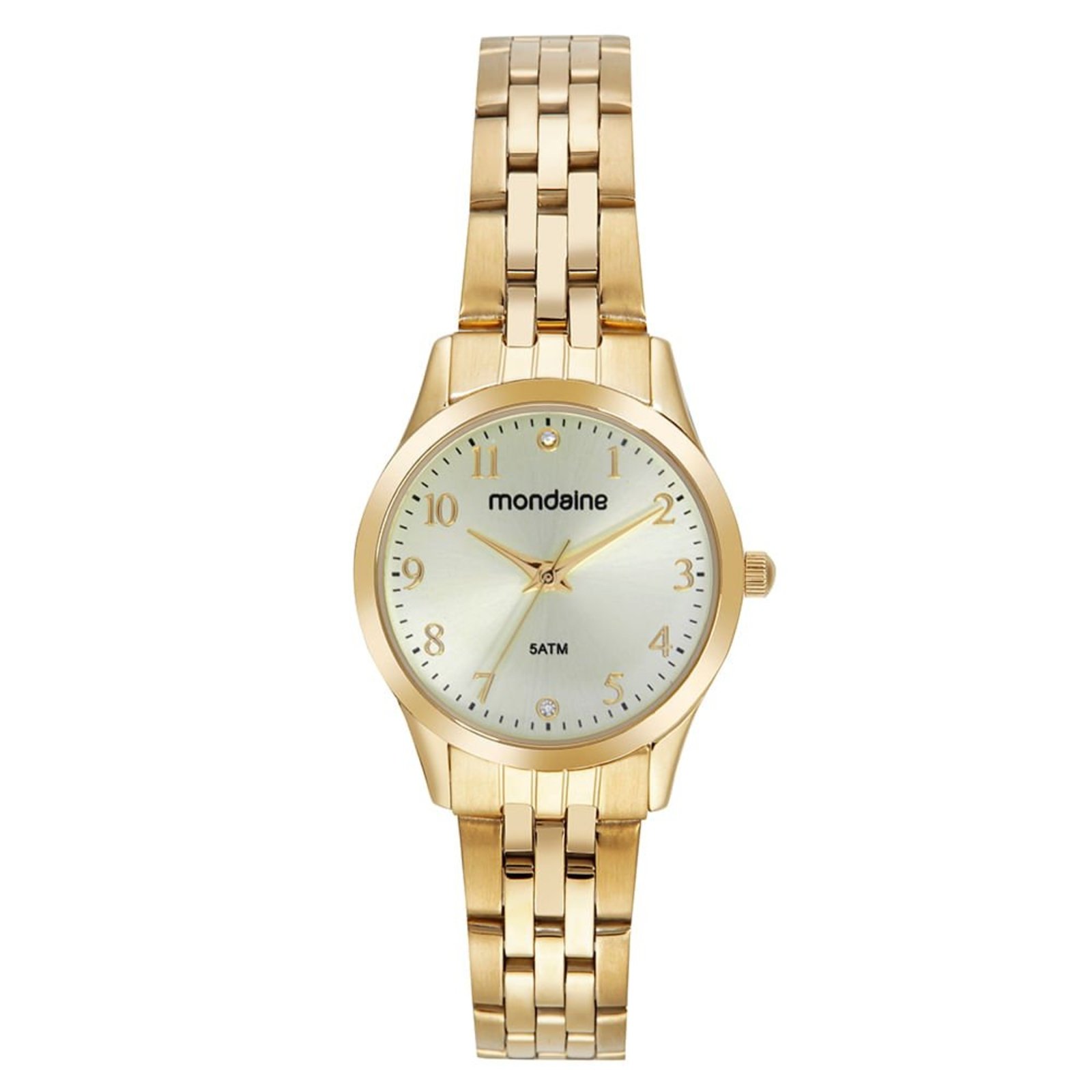 Relógio Feminino Clássico Com Cristais Dourado Mondaine