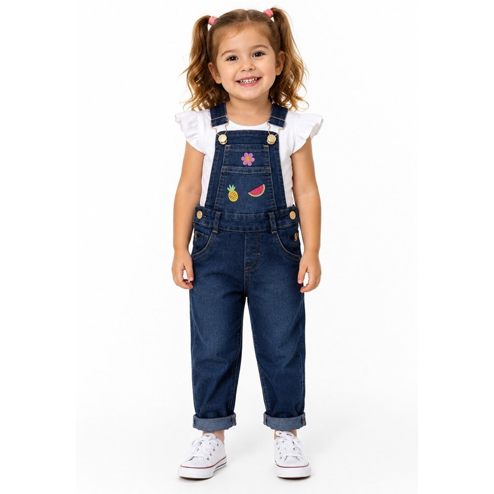 Infantil - Jardineira Look Jeans Calça Jeans