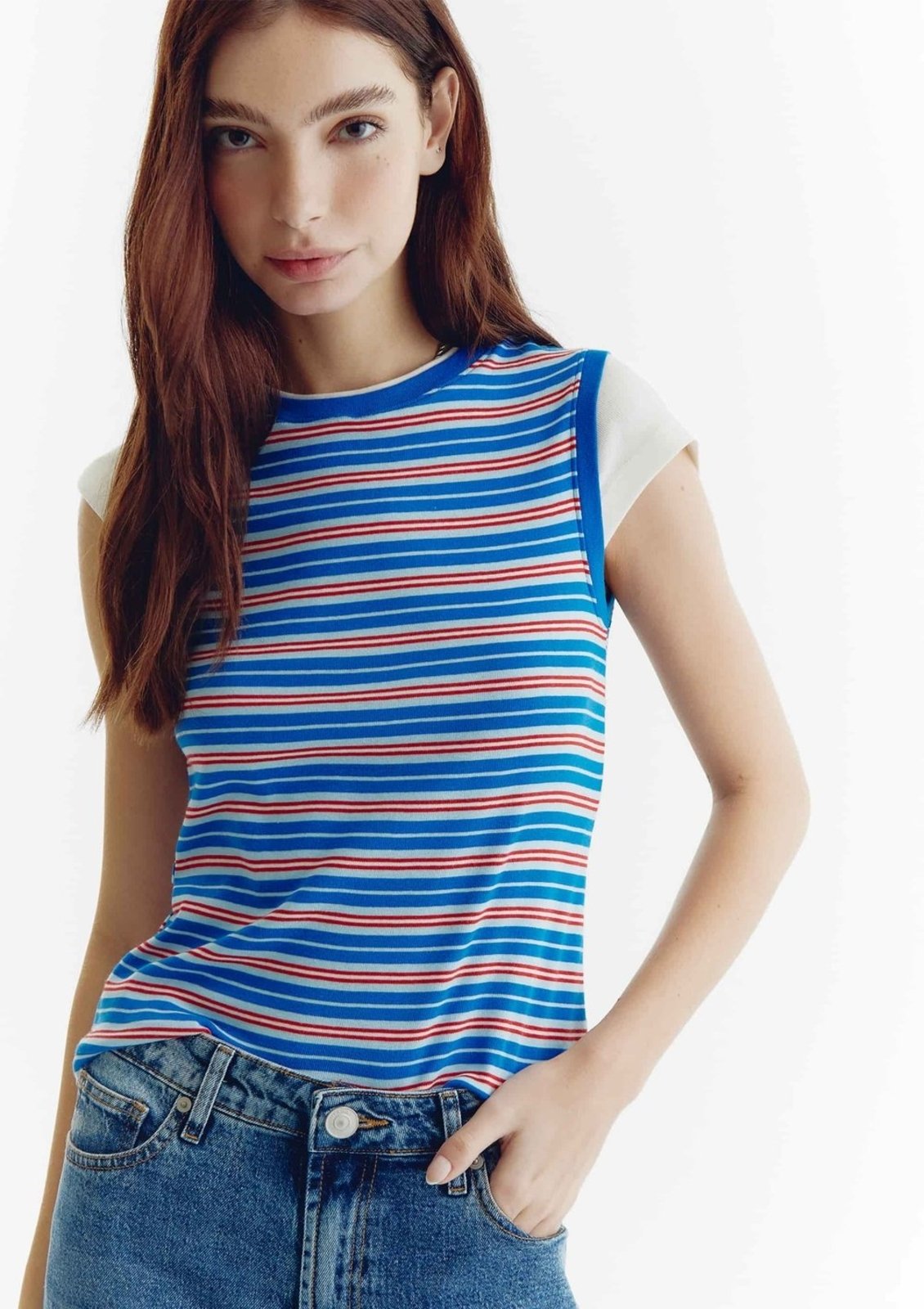Blusa Feminina Listrada com Sobreposição