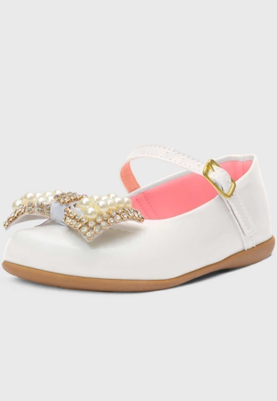Infantil – Sapatilha Feminina Popidi Menina Laço Perola Branco