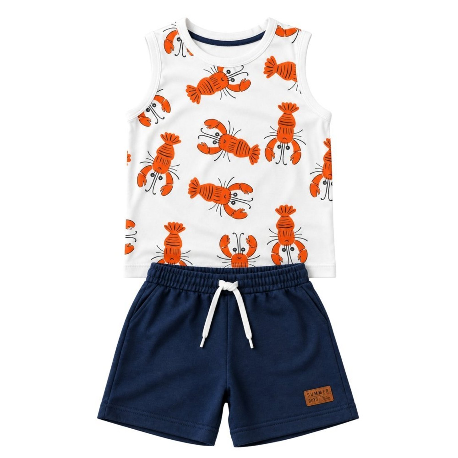 Infantil - Conjunto Menino Regata Meia Malha Penteada Bermuda Moletinho