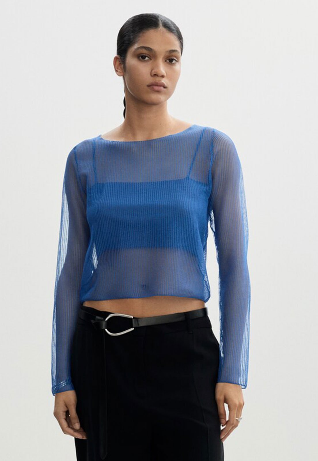 Blusa Mango Reta Transparente com Top Azul
