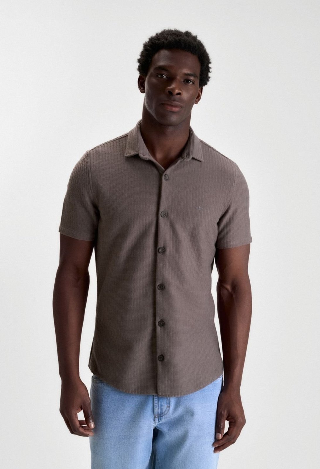 CAMISA DOCTHOS SLIM MANGA CURTA MALHA TEXTURIZADA 014 Cinza G
