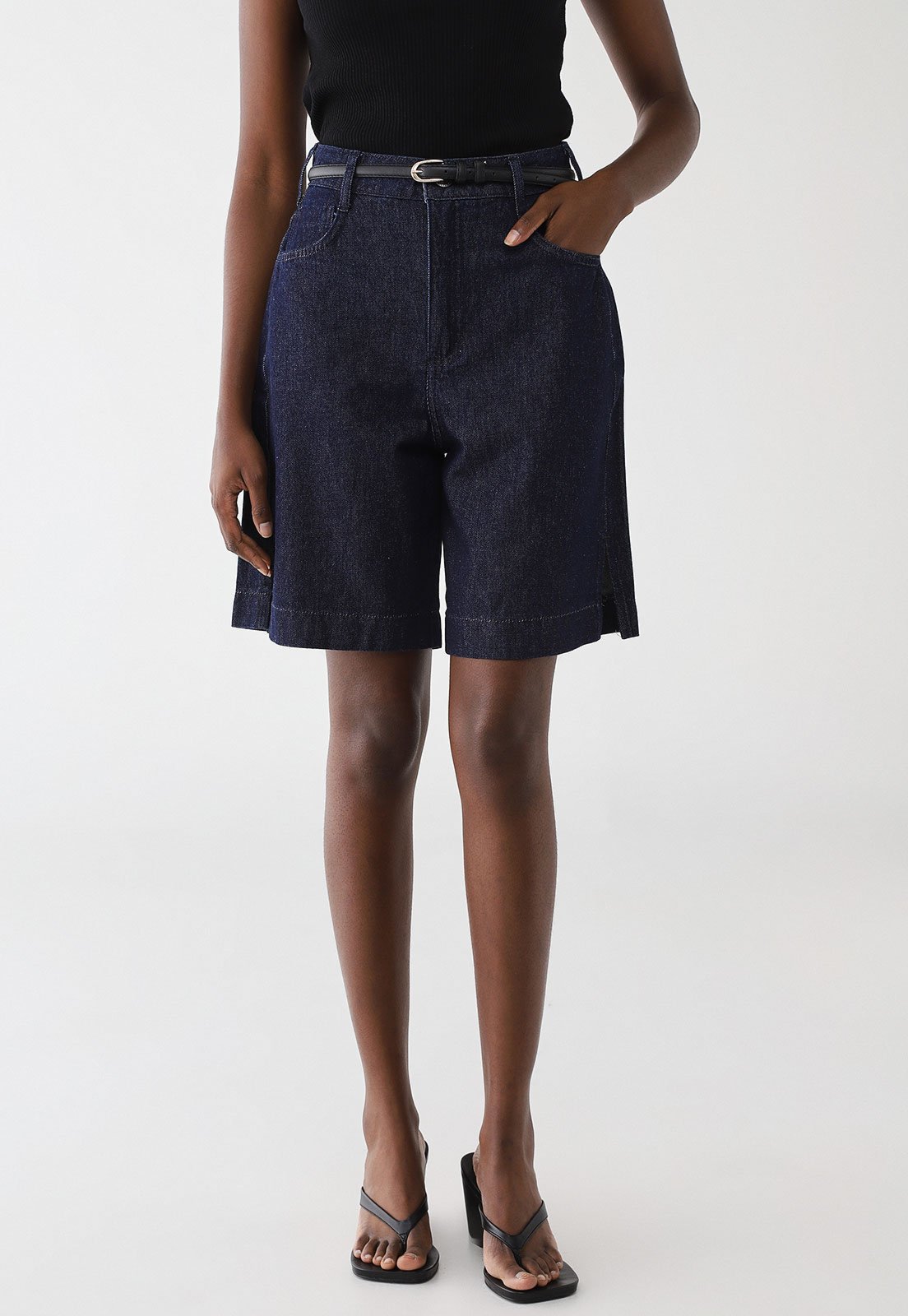 Bermuda Feminina Colcci Jeans Cintura Alta Azul Escura