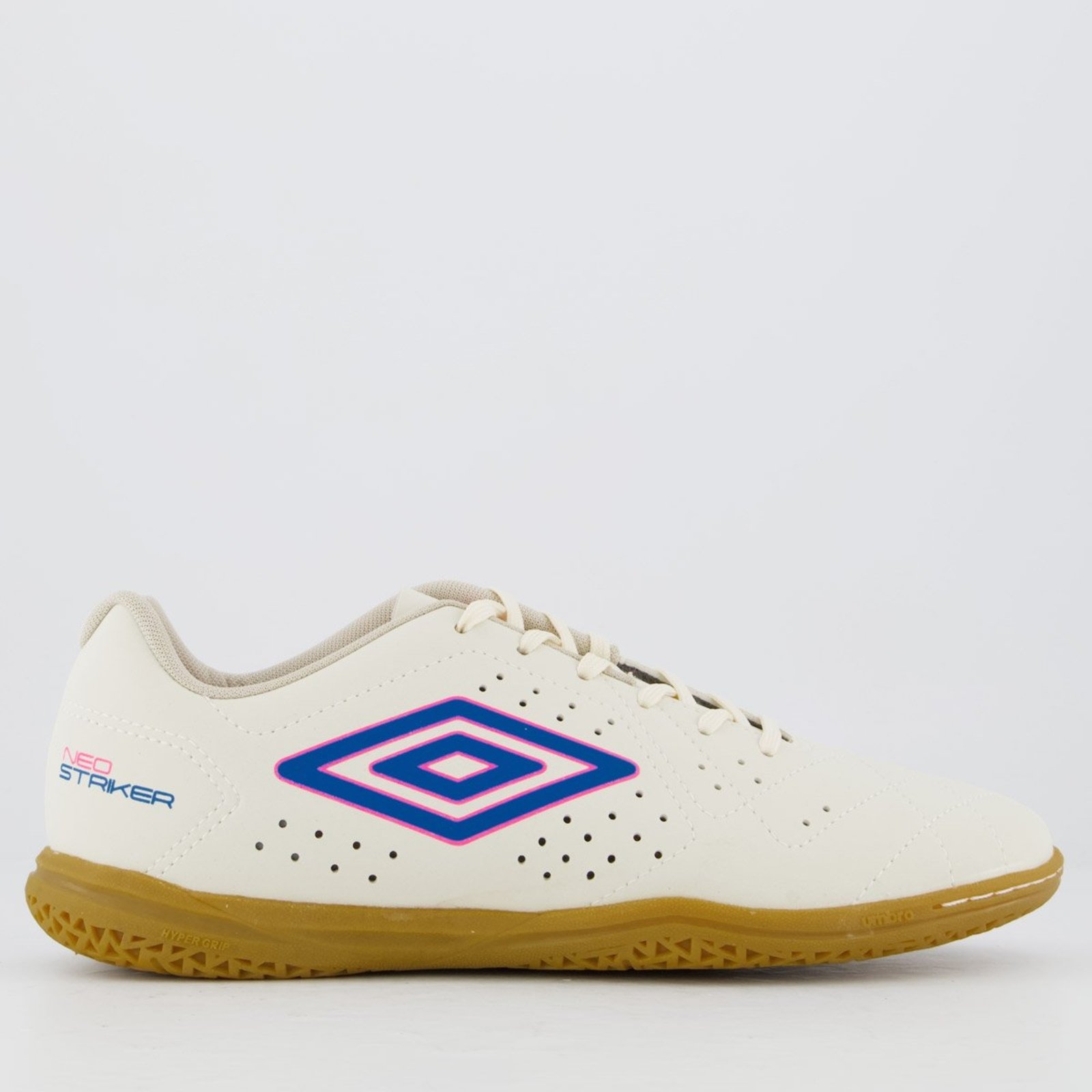 Chuteira Umbro Neo Striker II Futsal Branca e Rosa