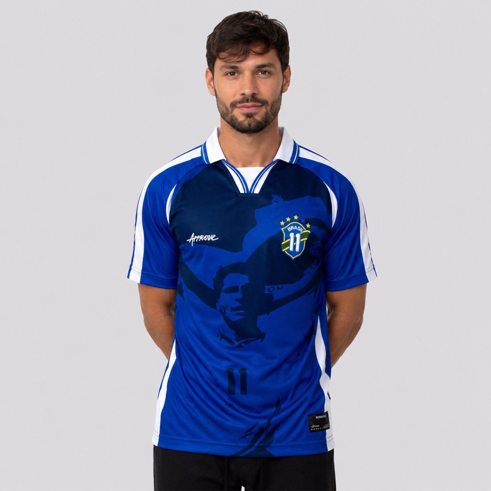 Camiseta Polo Approve Huge Brasil Romario Azul