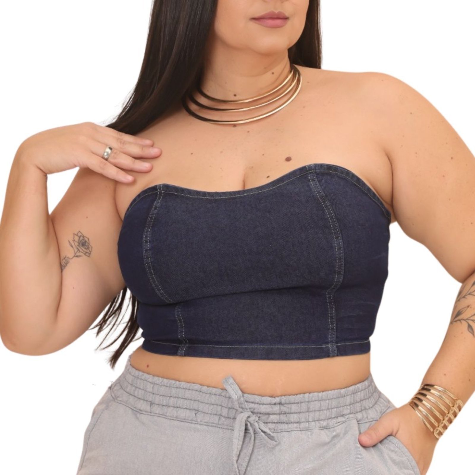 Top Cropped Alleppo Jeans Plus Size Tomara Que Caia Jeans Azulão