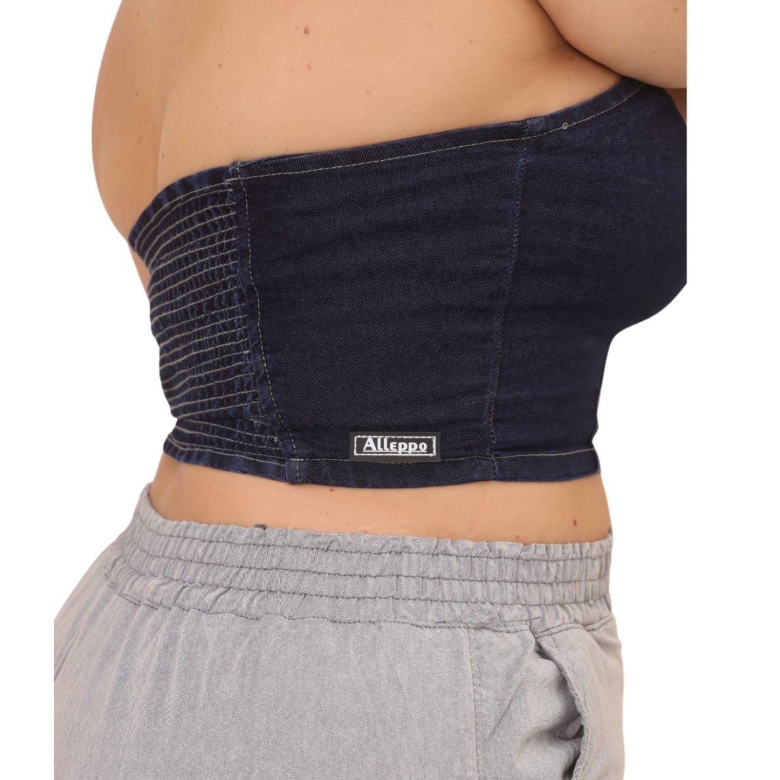 Vista 3 Top Cropped Alleppo Jeans Plus Size Tomara Que Caia Jeans ão azul Alleppo Jeans azul