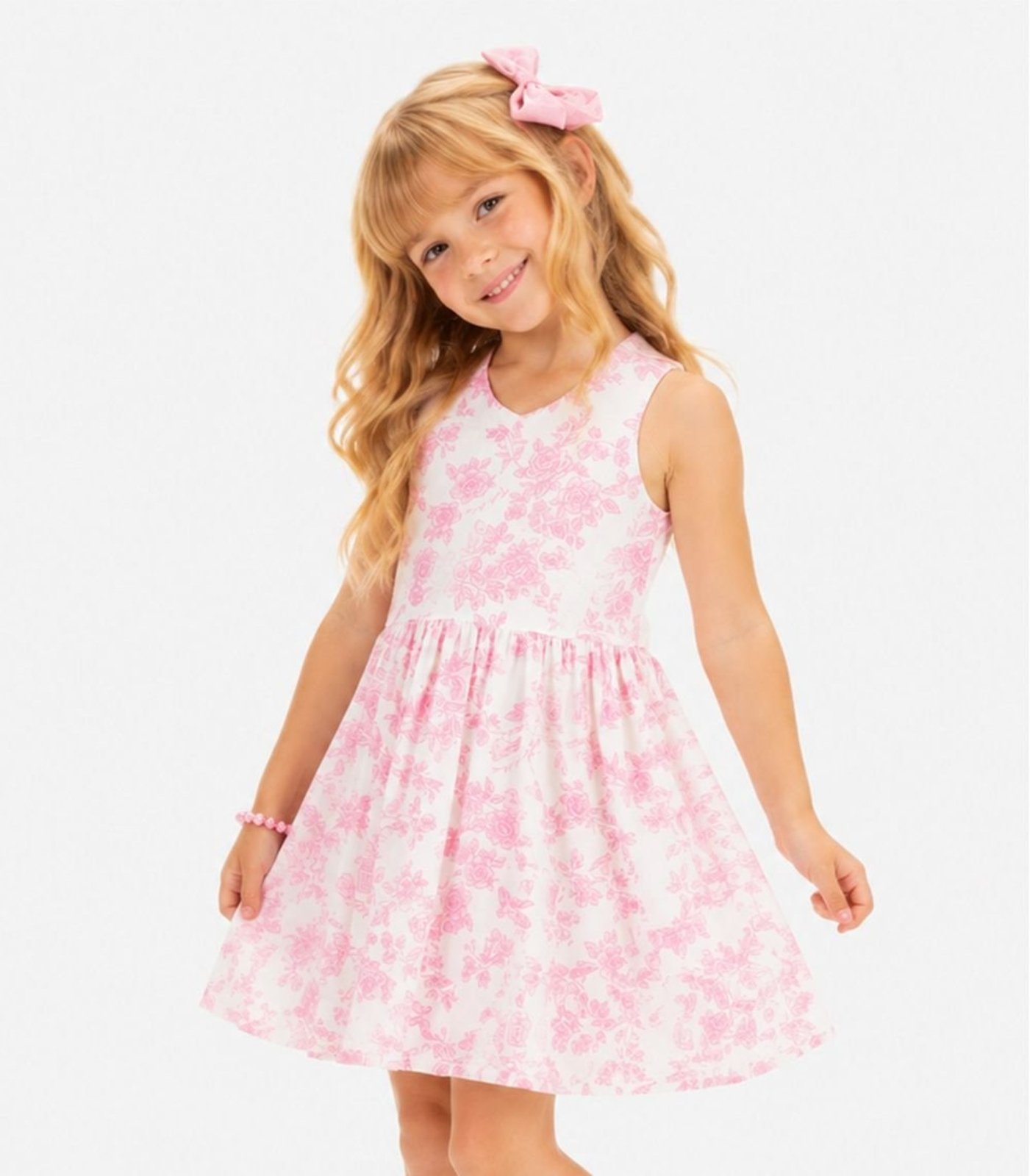 Infantil - Vestido Cotton Leve Estampado Trick Nick Rosa