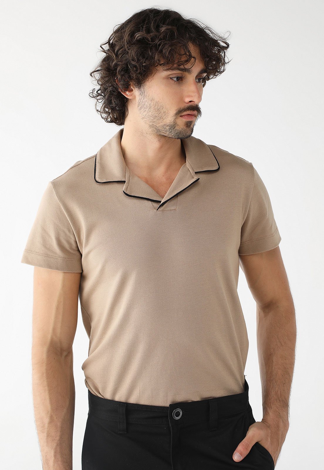 Camisa Polo Colcci Reta Piquet Bege