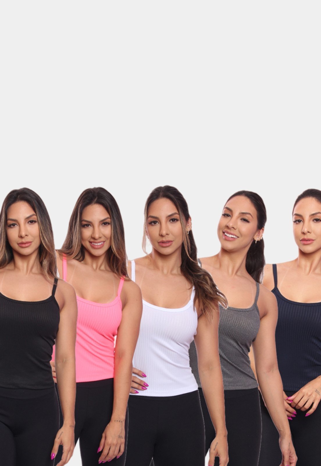 Kit 5 Regatas de Alcinha Canelada Feminina Lisa Blusa Blusinha Básica Treino Academia