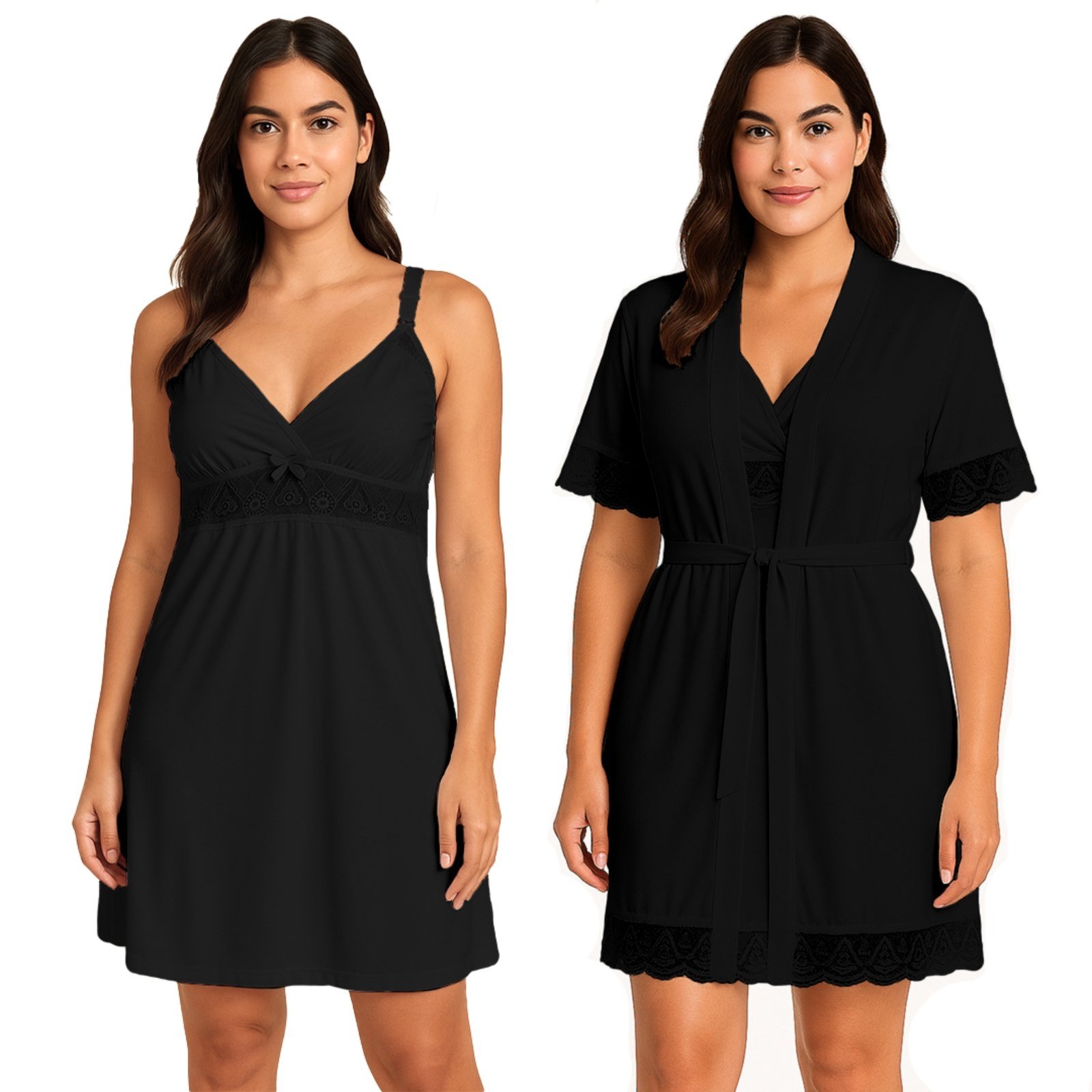 Kit 2 Camisola + Robe Tetê Variedades Detalhado em Renda Confortável