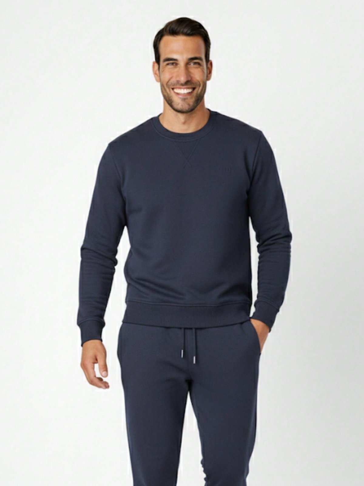 Blusão de Moletom Masculino Clássico Gola Careca Azul Marinho inverno Gola Redonda - Casacos de inverno