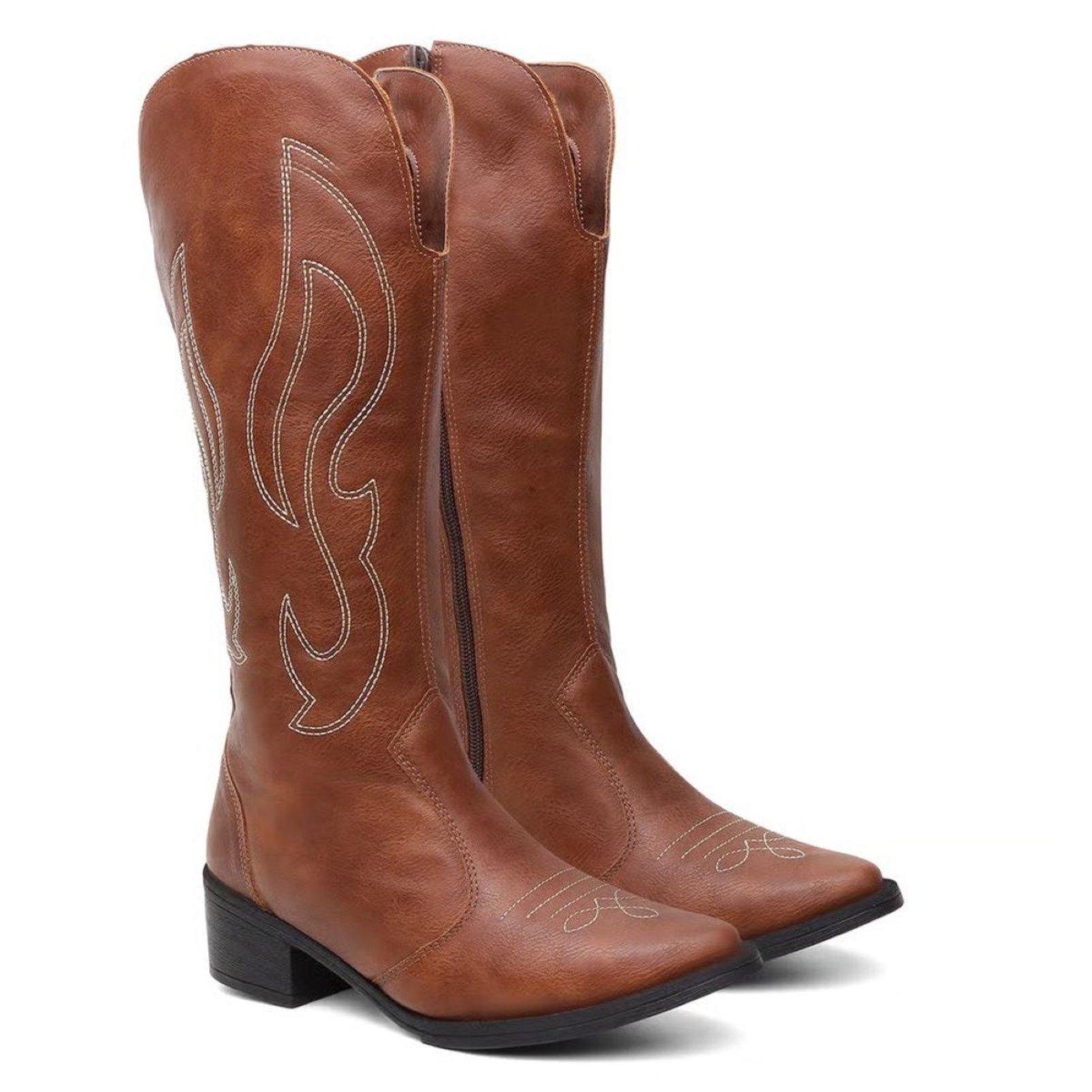 Bota Feminina Texana Anna Andrade Cano Alto Werstern Bordada Moda Country Caramelo