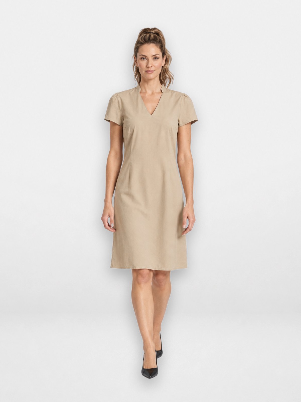Vestido Feminino Pompier Midi em Viscose Manga Curta com Decote V e Fenda Verde Claro