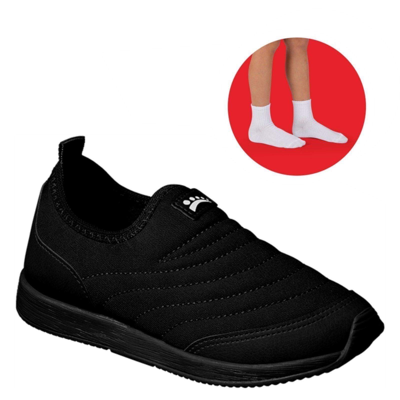 Infantil – Kit Tênis Ortopasso Jogging Menino Menina Preto com Um Par de Meia