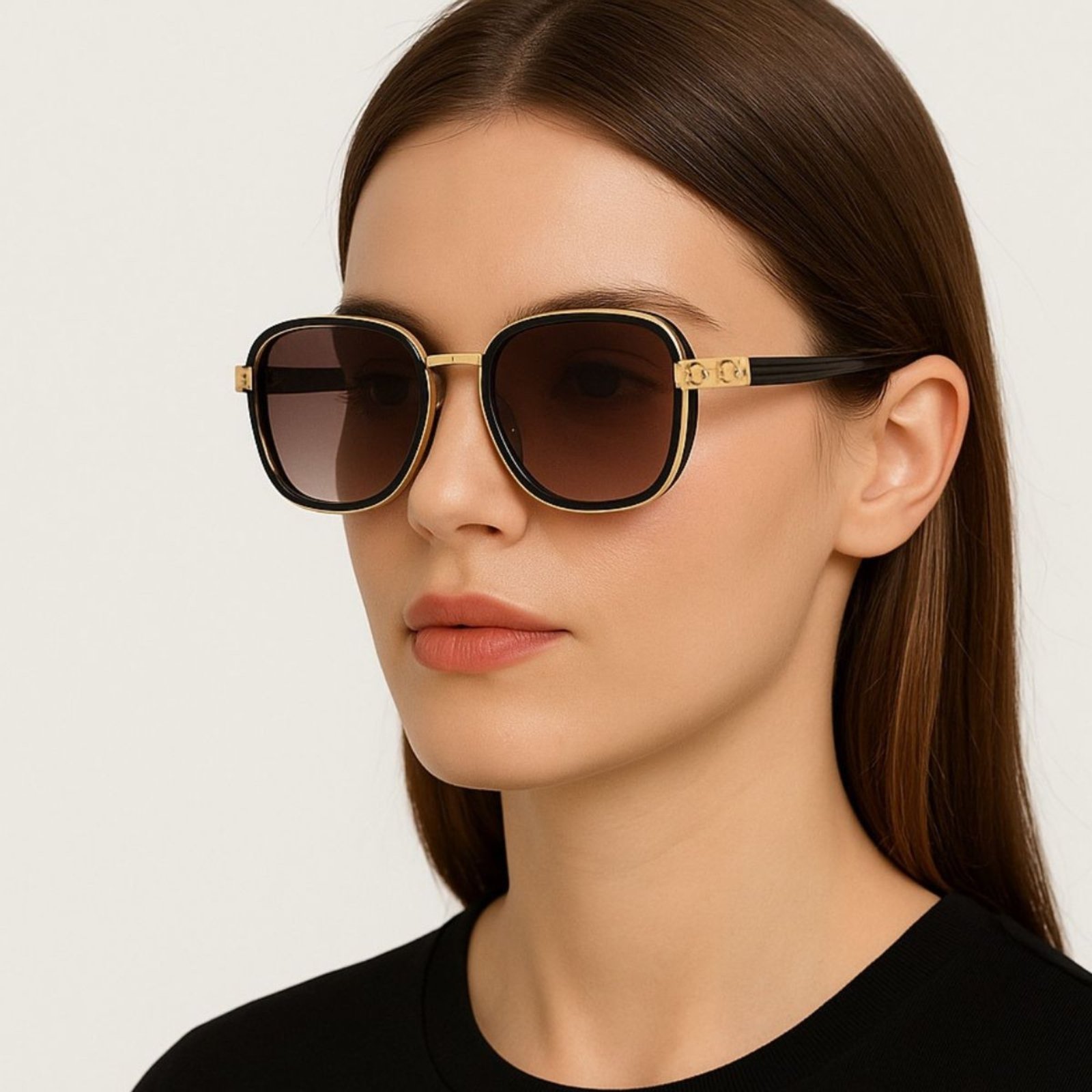 Óculos de Sol Redondo Dourado com Lente Estilo Premium