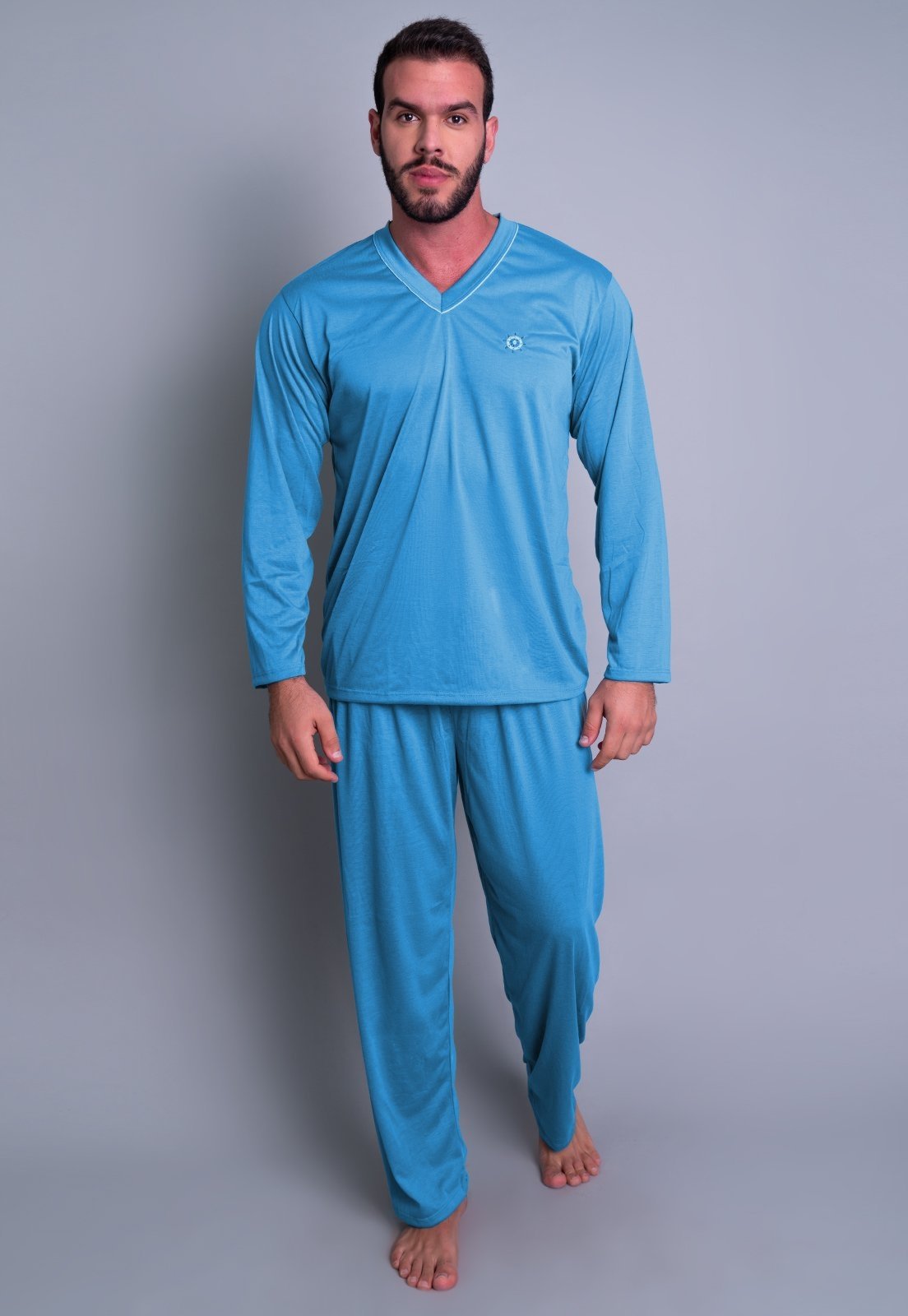 Pijama MVB Modas Adulto Blusa Manga Comprida E Calça Azul Claro
