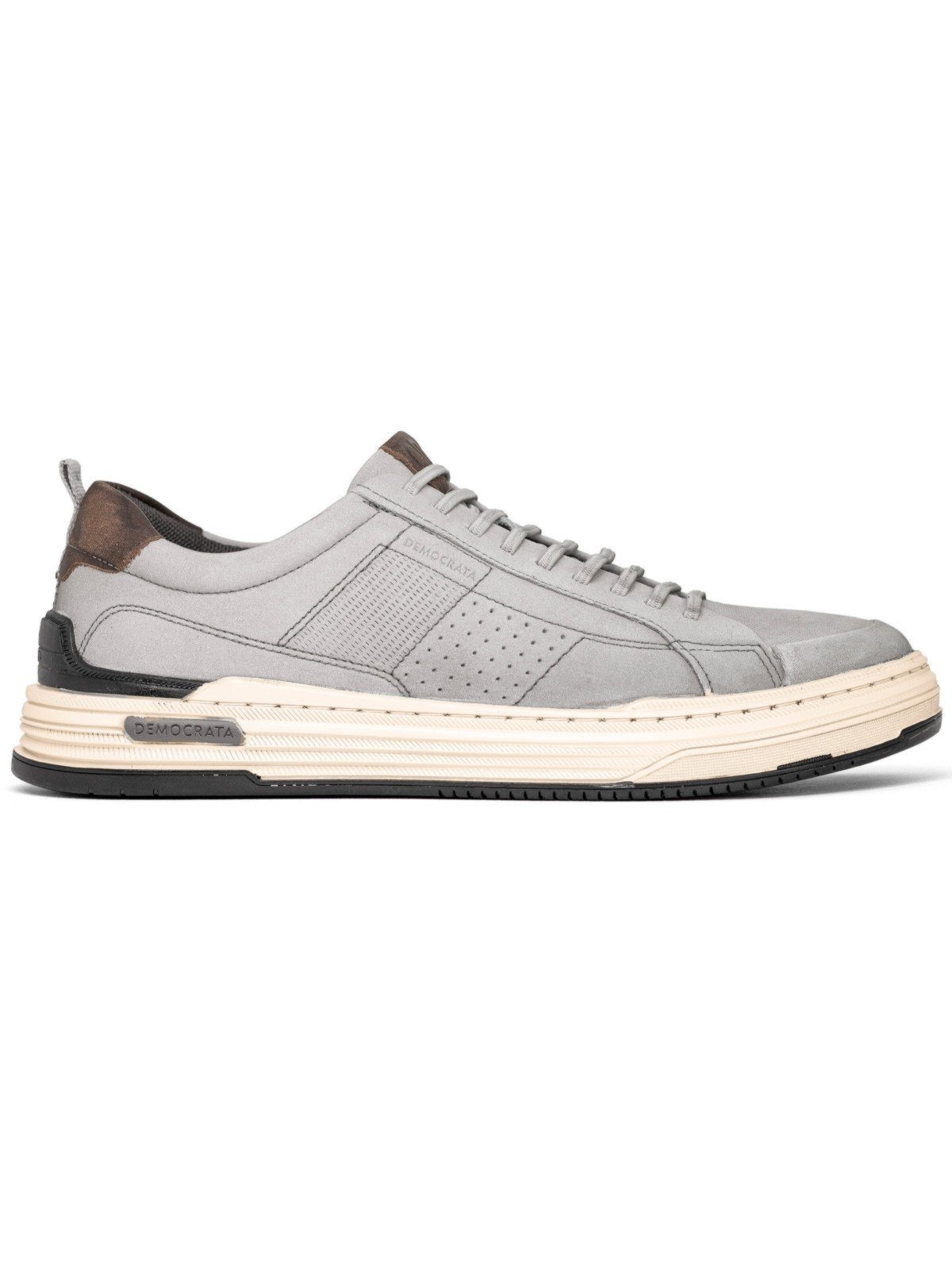 Sapatênis Masculino Democrata Denim Mike Casual Couro Cadarço Conforto Cinza Claro Cloudy