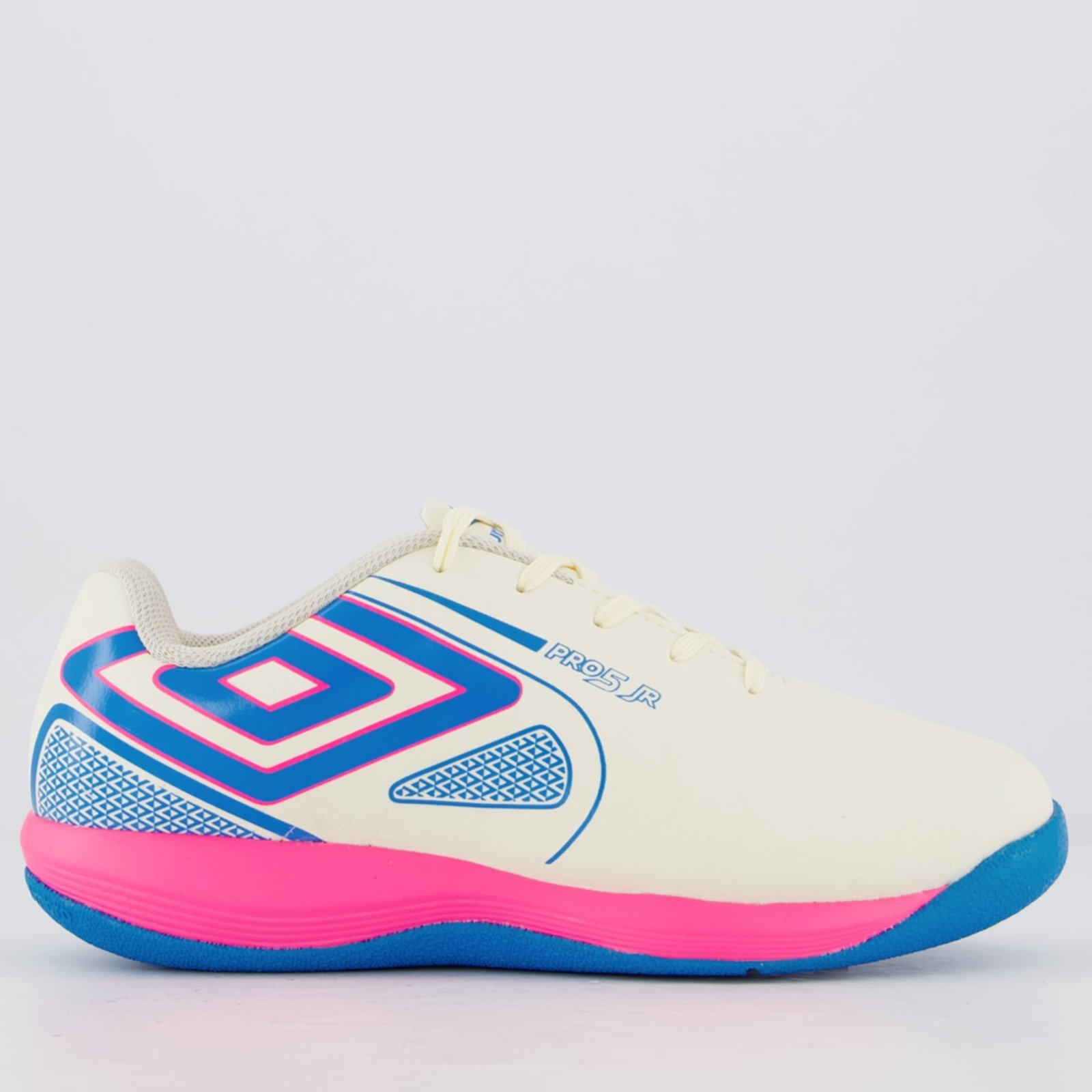 Vista 2 Infantil - Chuteira Umbro Pro 5 Futsal Juvenil Branca e Rosa branco rosa Umbro branco rosa