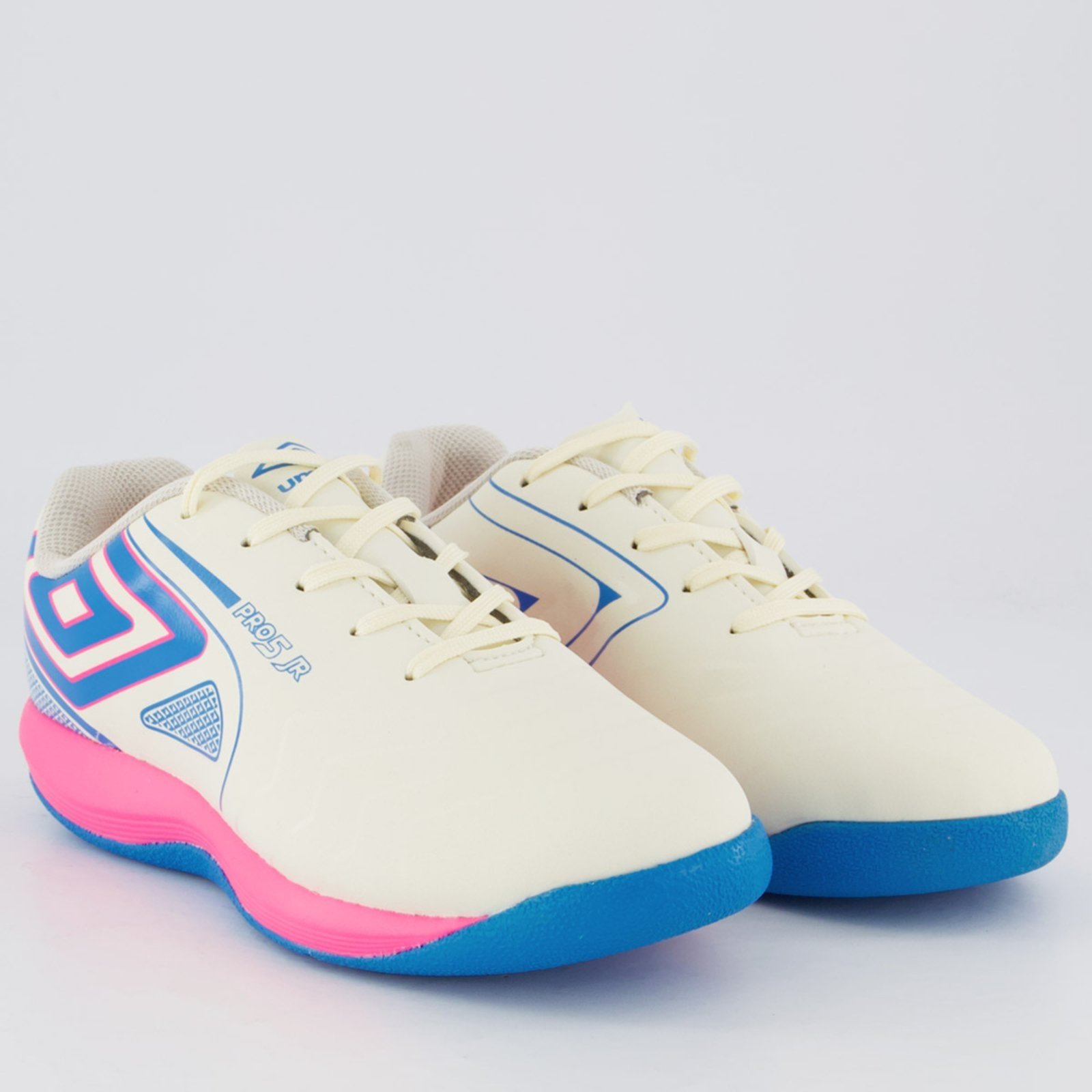 Vista 3 Infantil - Chuteira Umbro Pro 5 Futsal Juvenil Branca e Rosa branco rosa Umbro branco rosa
