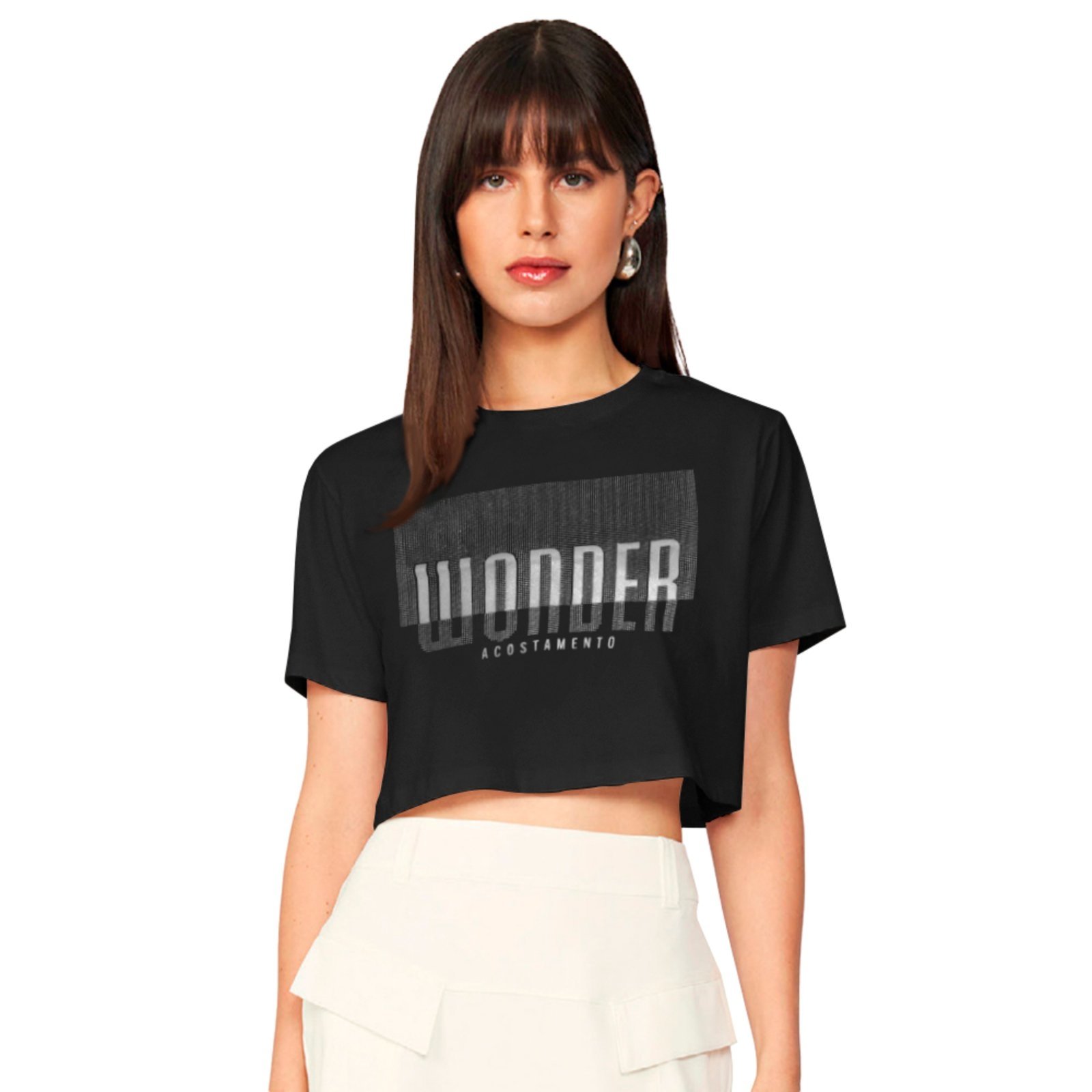 Blusa Acostamento Cropped Shine Pr25 Preto Feminino