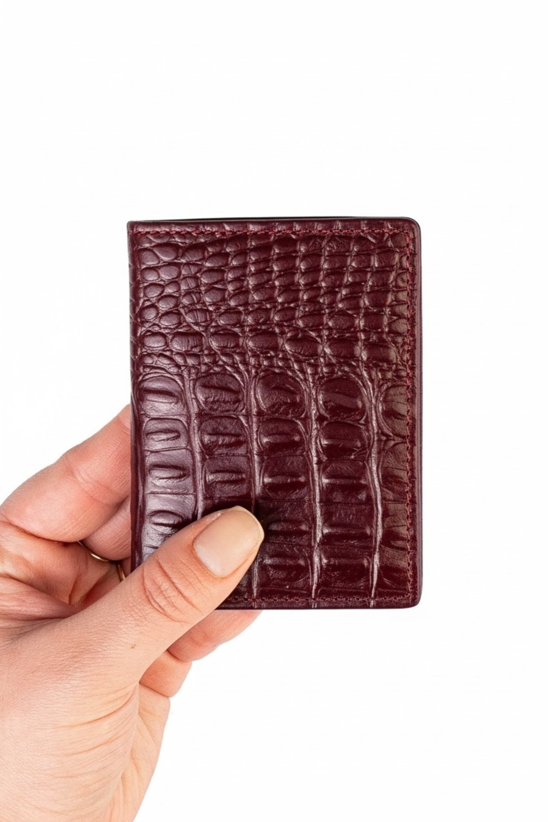 Vista 2 Porta cartões de couro croco Andréia 7,5x10cm - Marsala Andrea Vinci vermelho