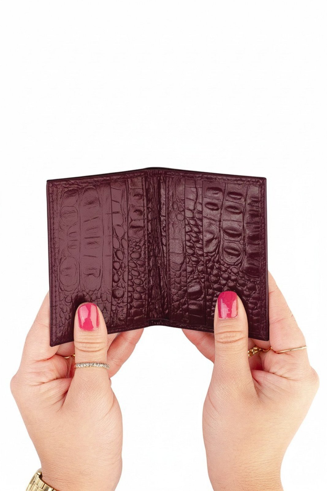 Vista 3 Porta cartões de couro croco Andréia 7,5x10cm - Marsala Andrea Vinci vermelho