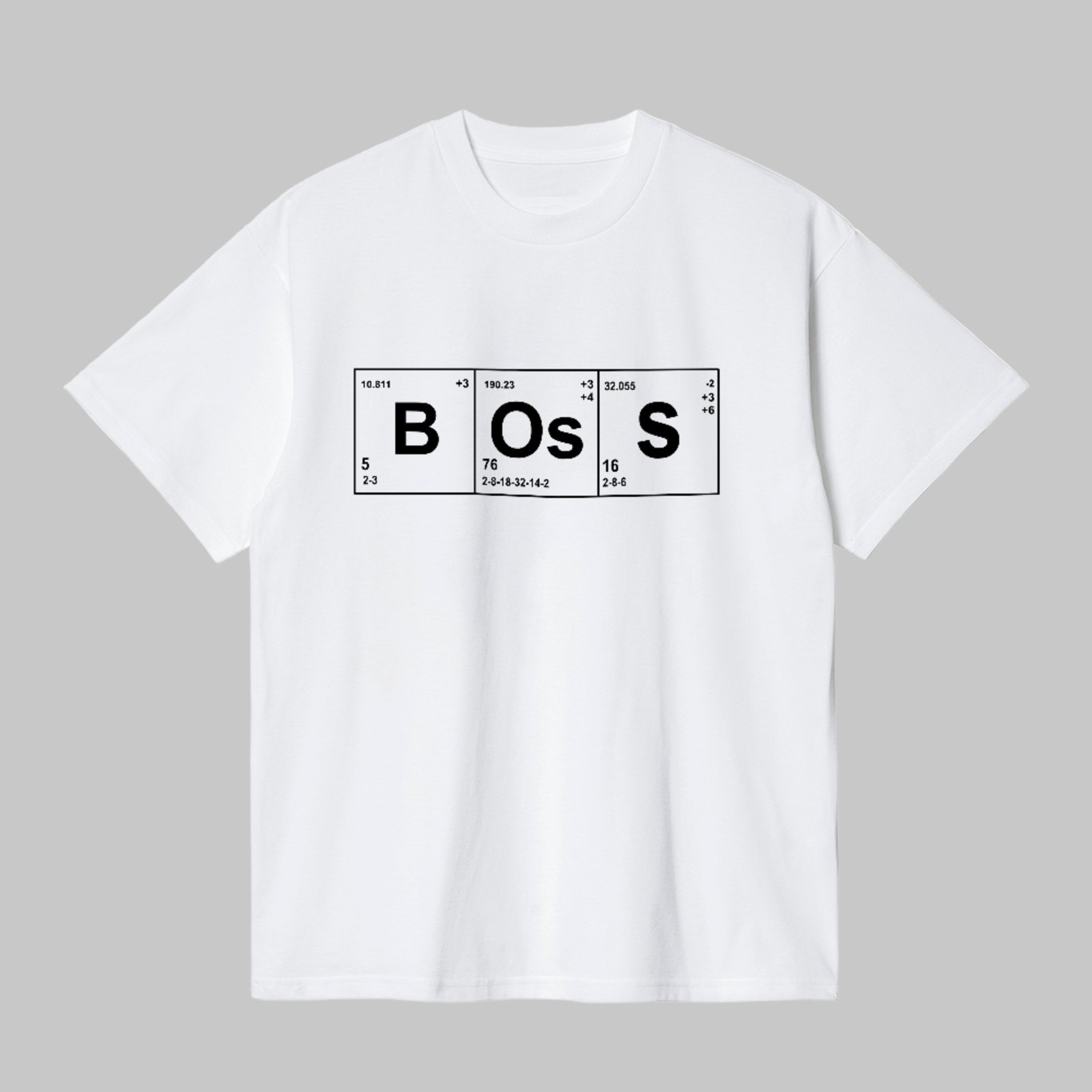 Camiseta Básica Boss Química Estilo Tabela Periódica Funny Branco