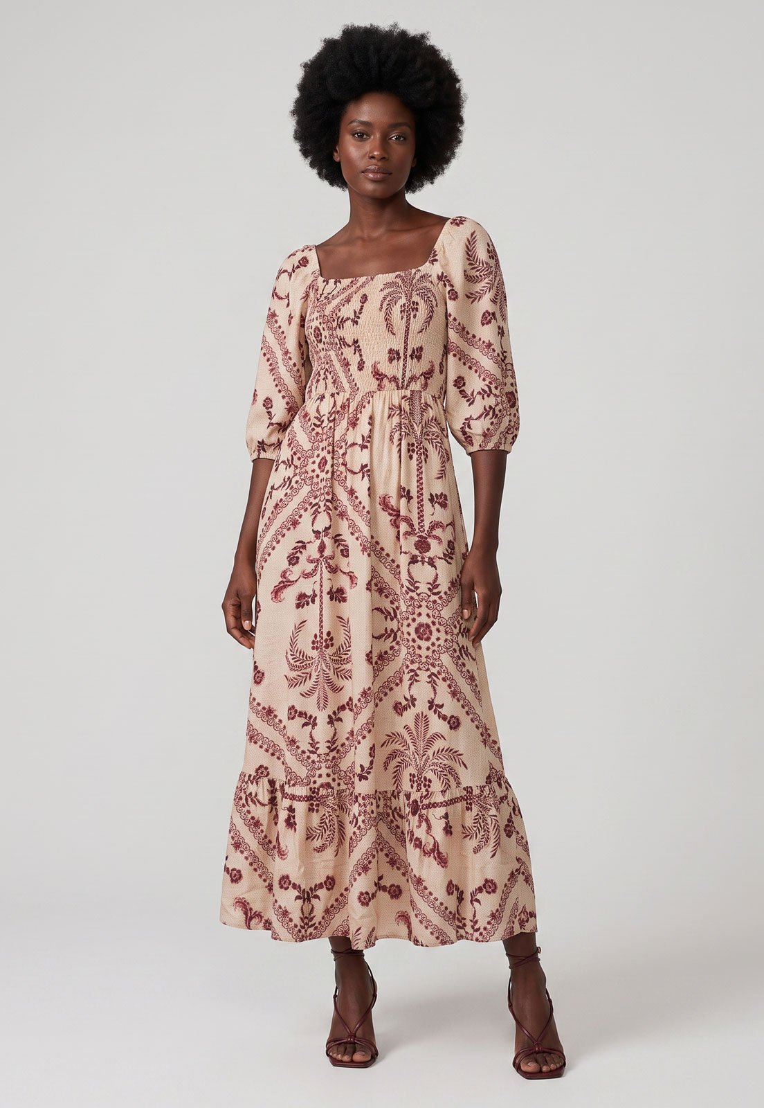 Vestido Lez a Lez Midi Estampa Floral Off-White