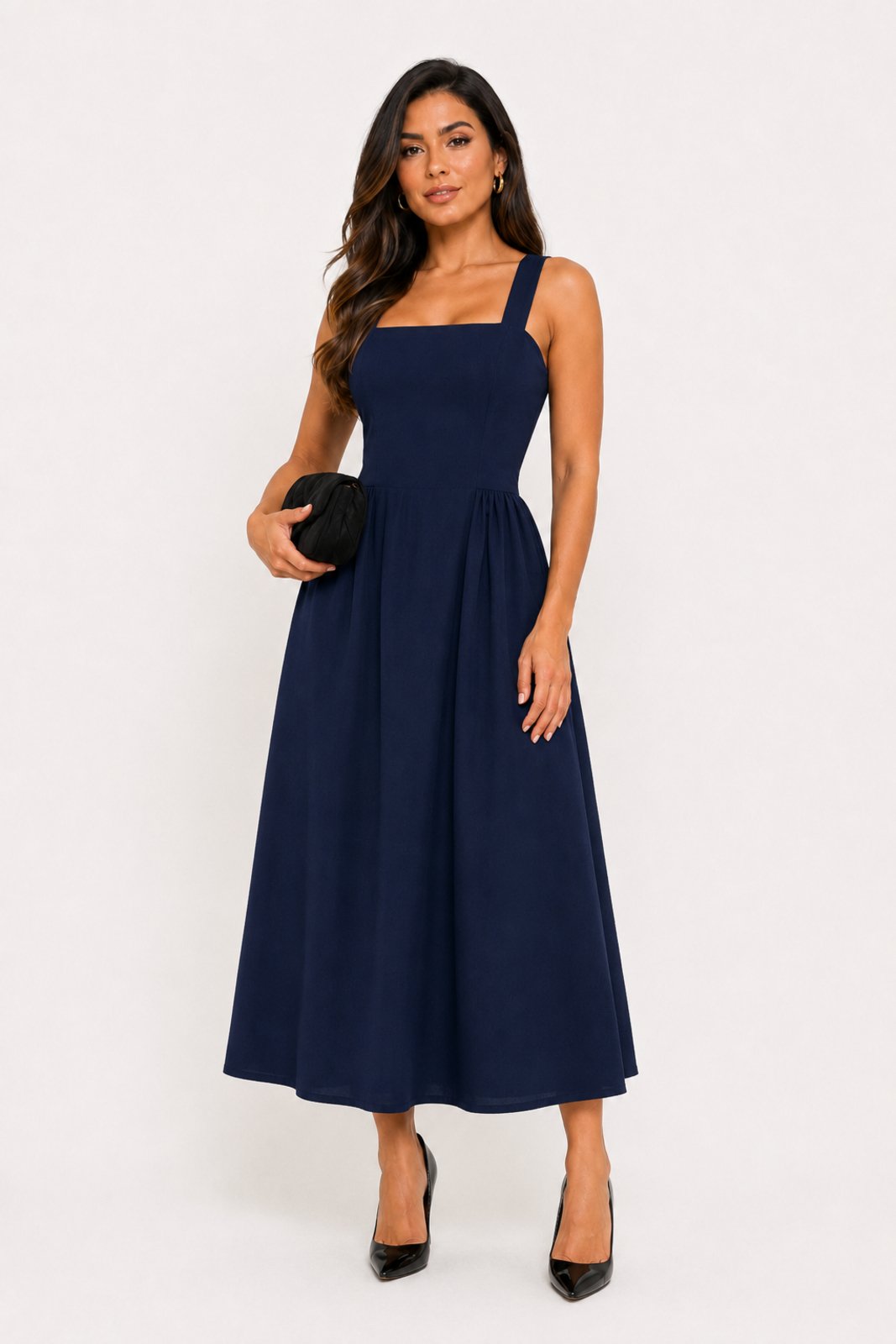 Vestido Midi D Bell Outlet Fashion Elegante Azul Escuro