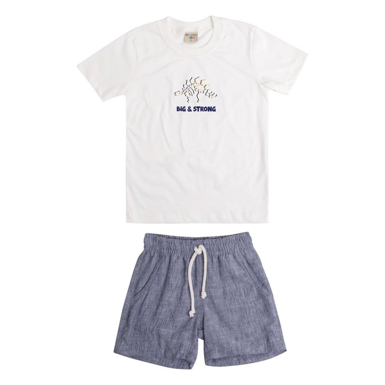Infantil - Conjunto Camiseta Dinossauro Bermuda Have Fun Branco Azul 1 Branco