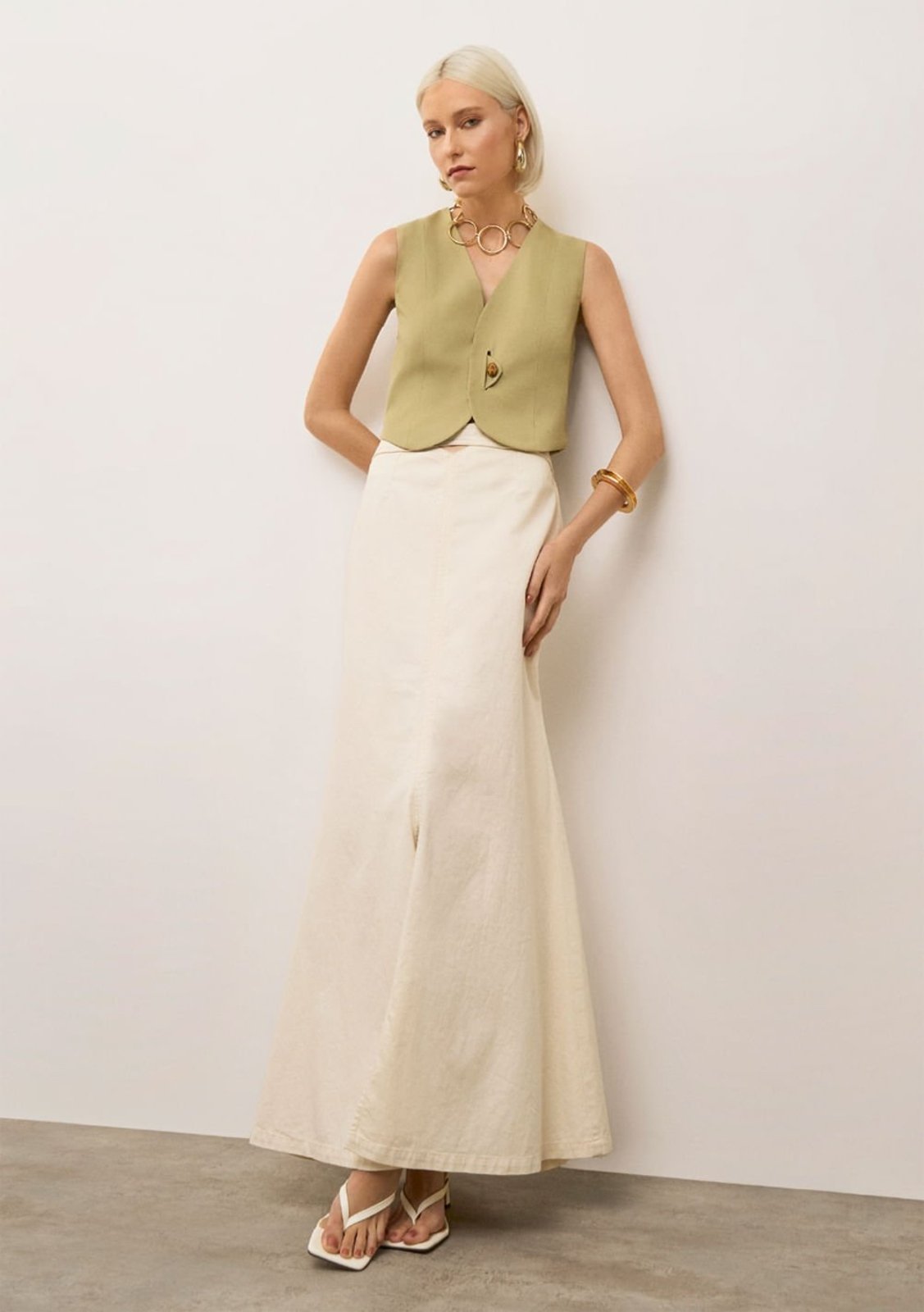 Saia Iódice Evasê Alta Midi Off-white