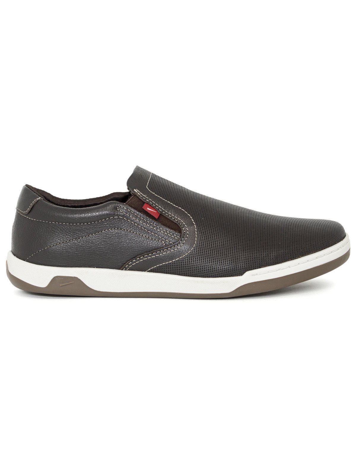 Tênis Sapatênis Slip On Ferracini 24h Casual Masculino Couro Calce Fácil Marrom Chocolate