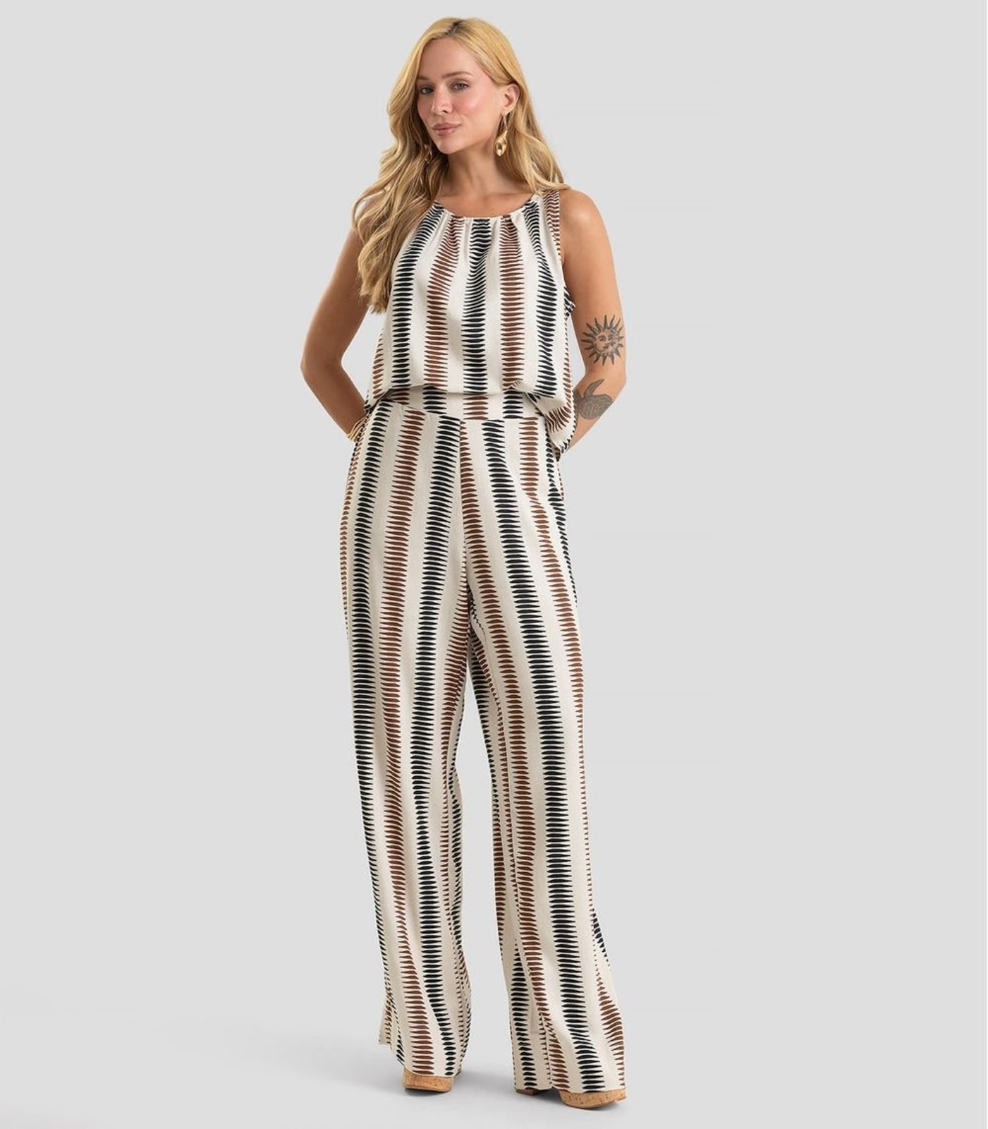 Calça Feminina Pantalona em Linho Dianna Marrom