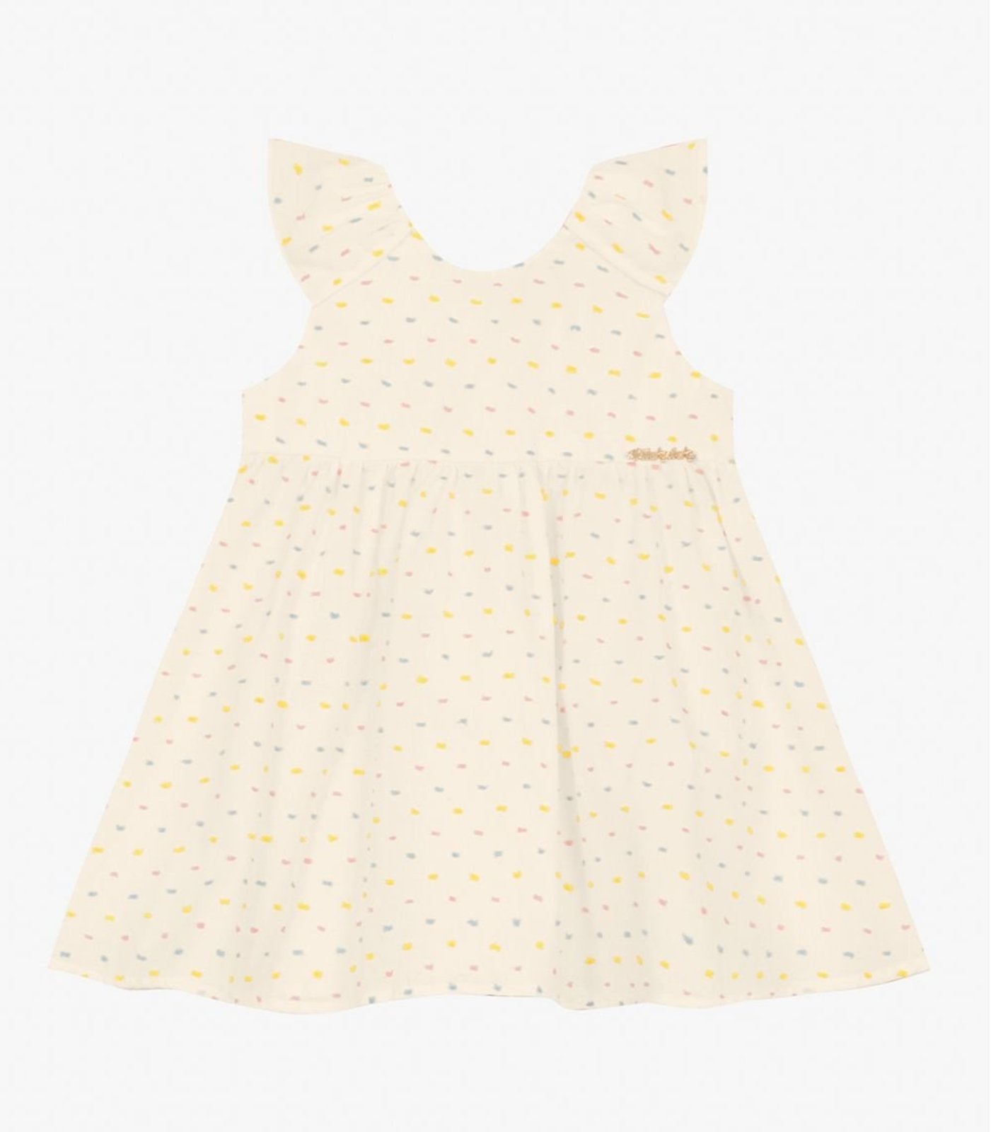 Infantil - Vestido em Cotton Plumetis Trick Nick Bege