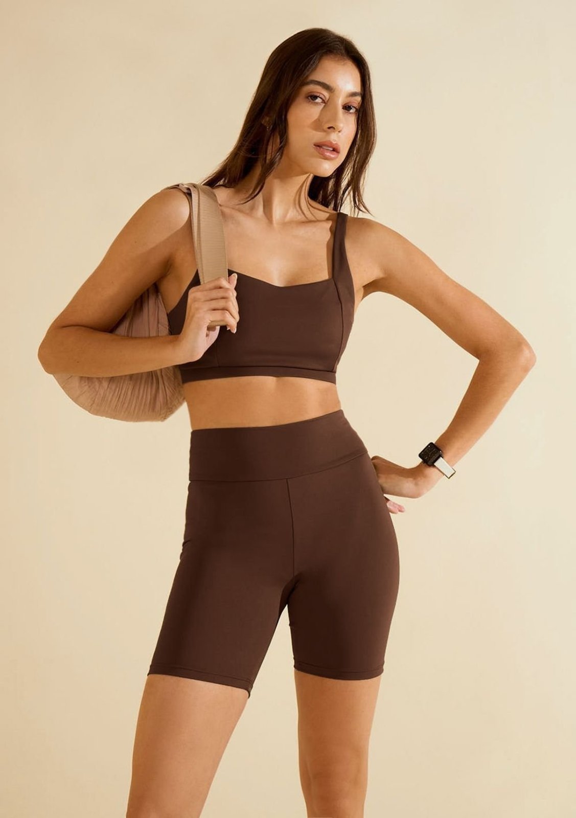 Top Morena Rosa Decote Quadrado Alça Larga - Marrom